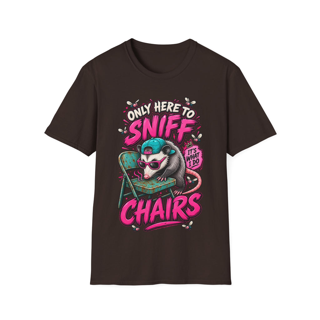 Adult T-Shirt — "Only Here to Sniff Chairs" Cute Ferret Graphic Tee