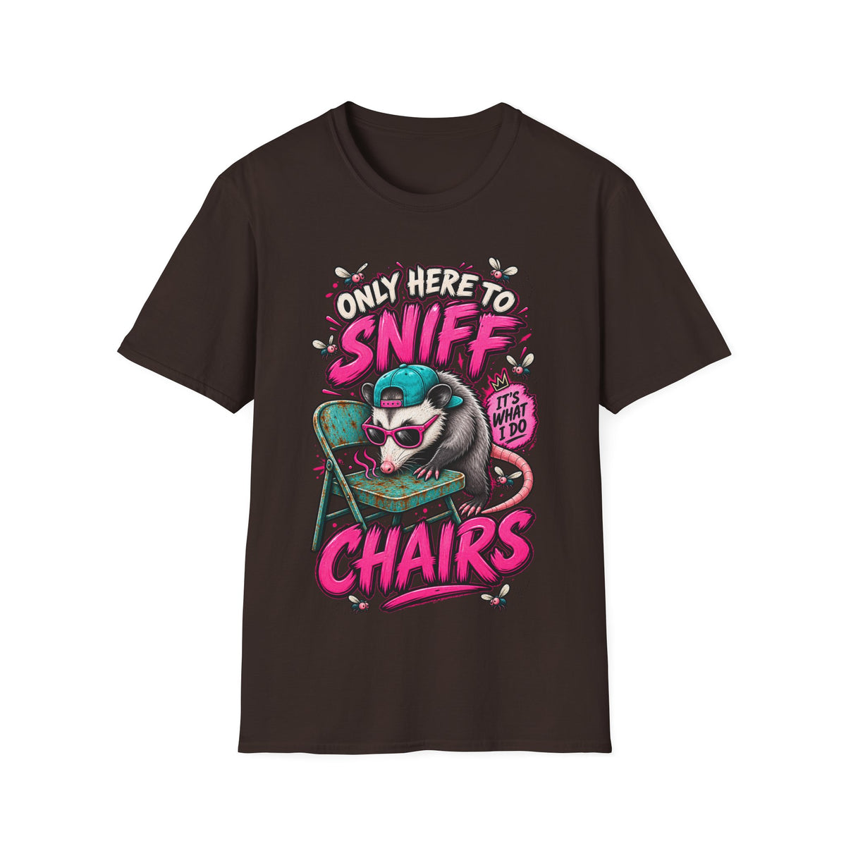 Adult T-Shirt — "Only Here to Sniff Chairs" Cute Ferret Graphic Tee