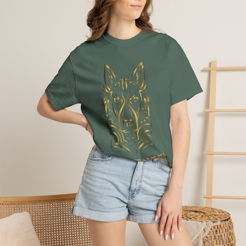 The Angel Wolf Adult T-Shirt — Gold Line Art Graphic Tee