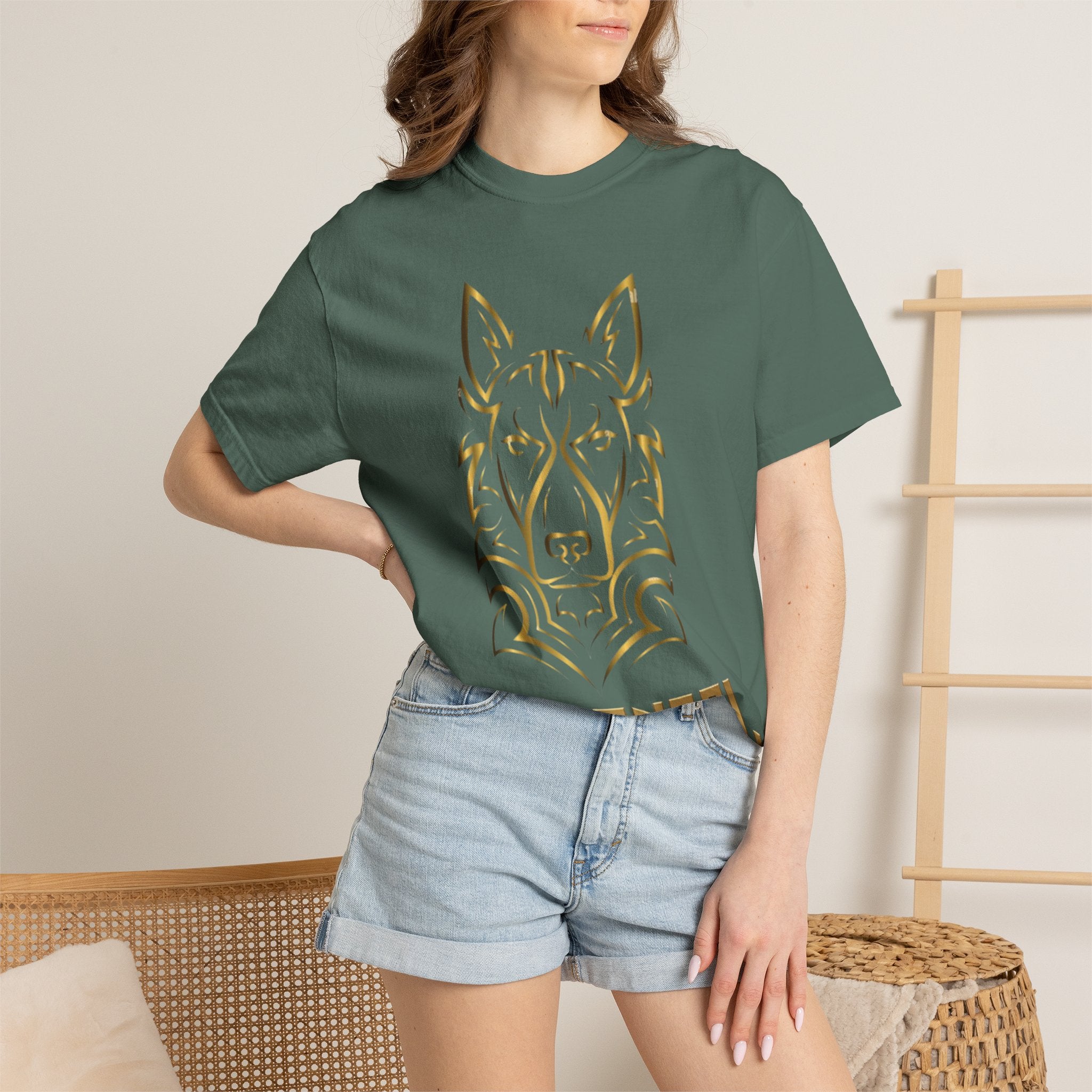 The Angel Wolf Adult T-Shirt — Gold Line Art Graphic Tee