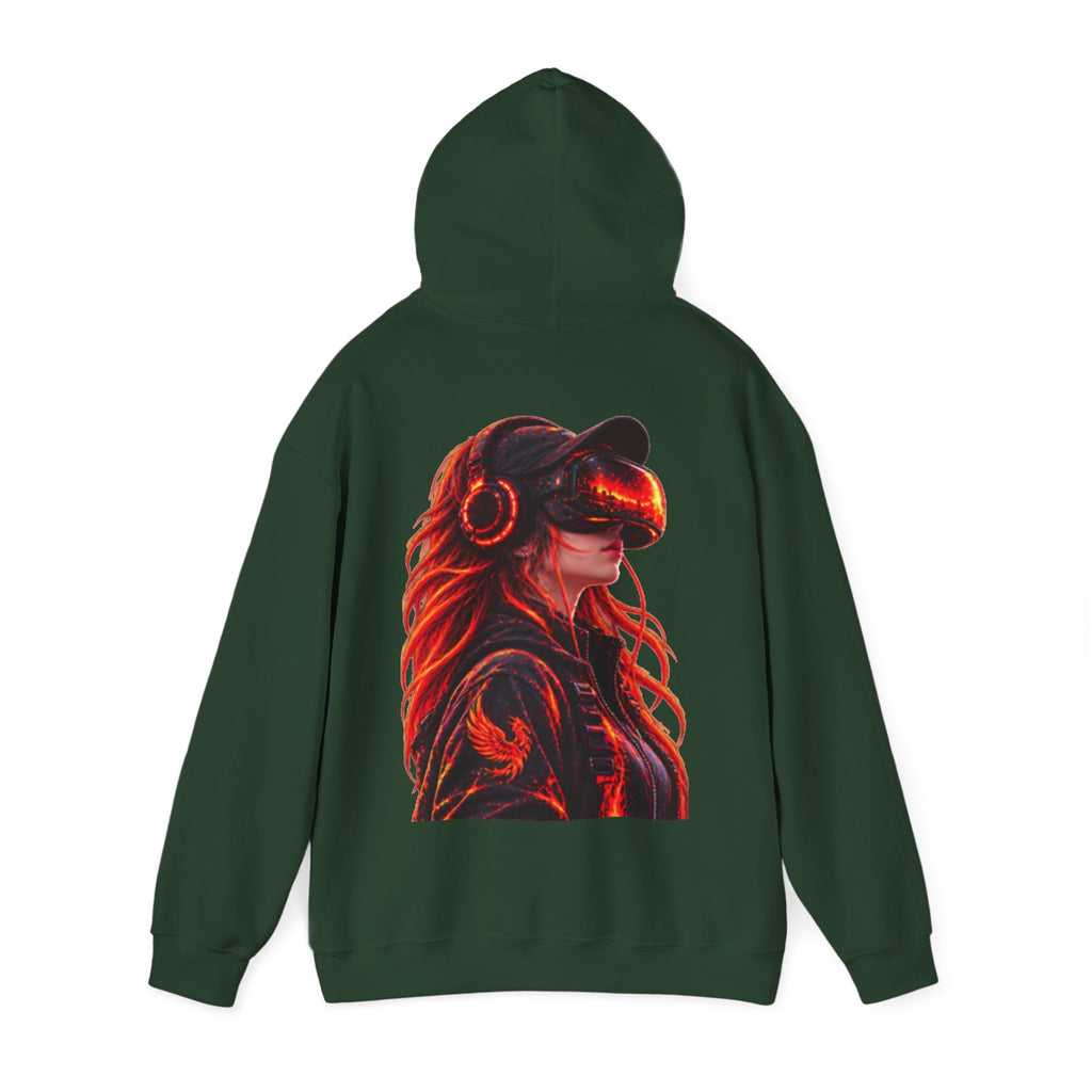 VR Headset Adult Hoodie — Futuristic Gamer Portrait Graphic Hooded Sweatshirt