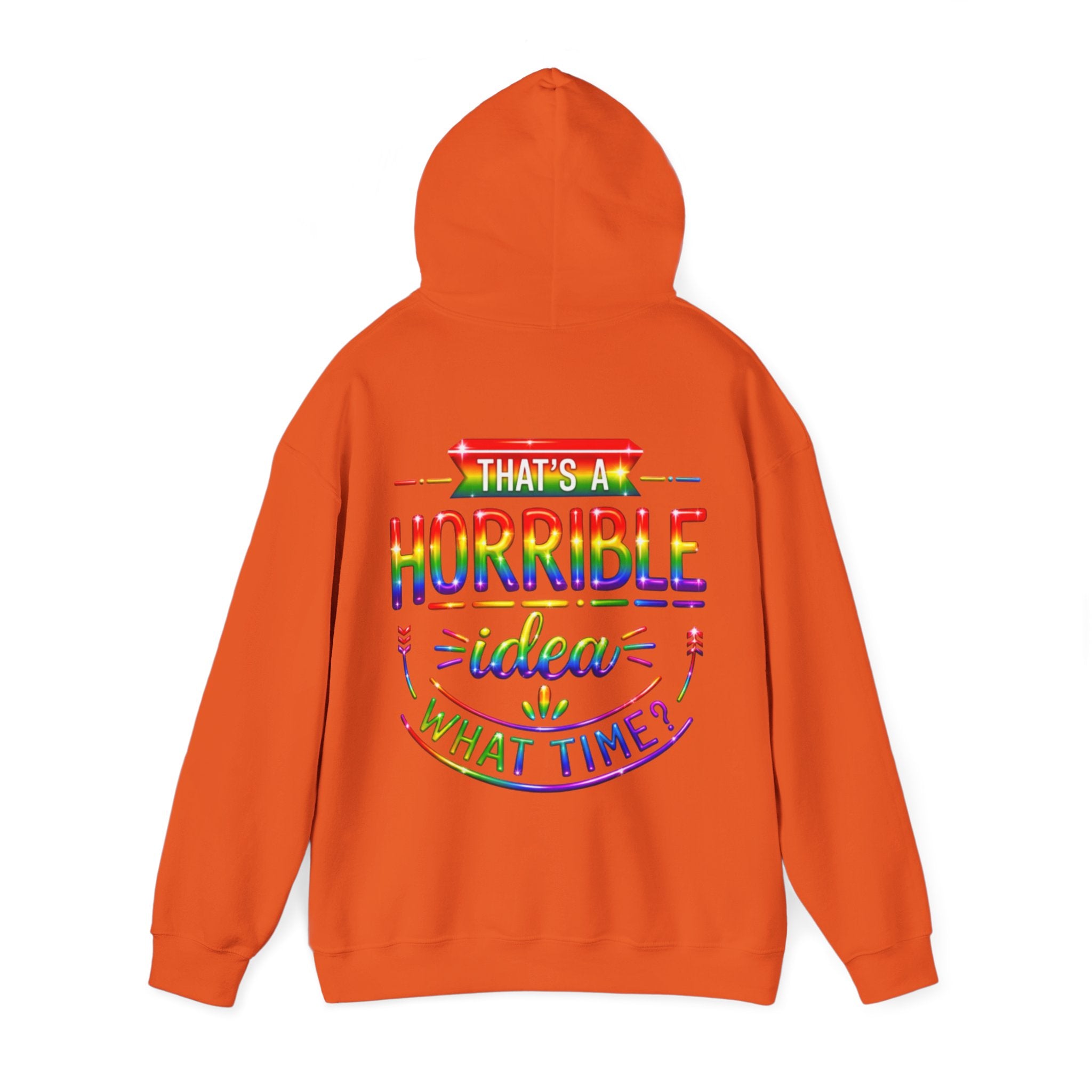 Hoodie — "That's a Horrible Idea, What Time?" Colorful Rainbow Graphic Hoodie
