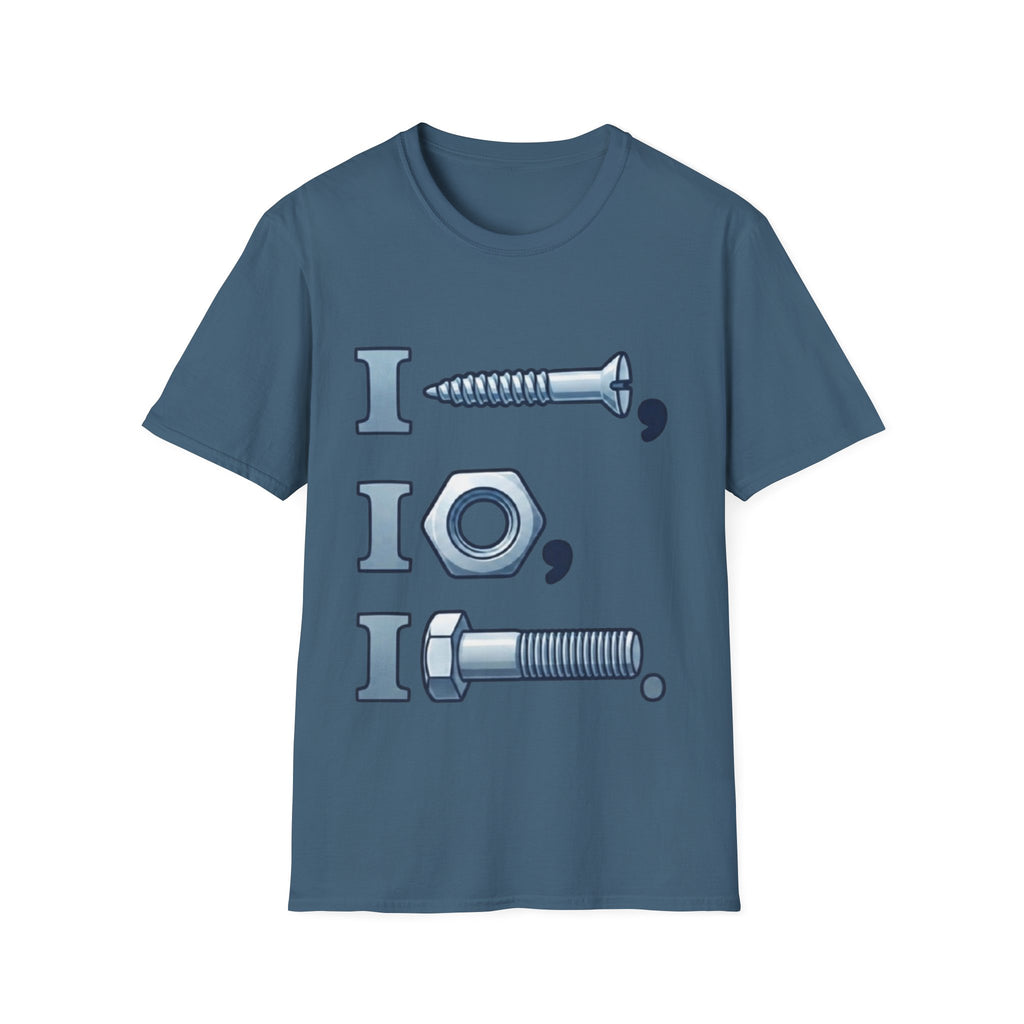 Screw, Nut & Bolt Graphic Adult T-Shirt — I (screw), I (nut), I (bolt) Novelty Tee
