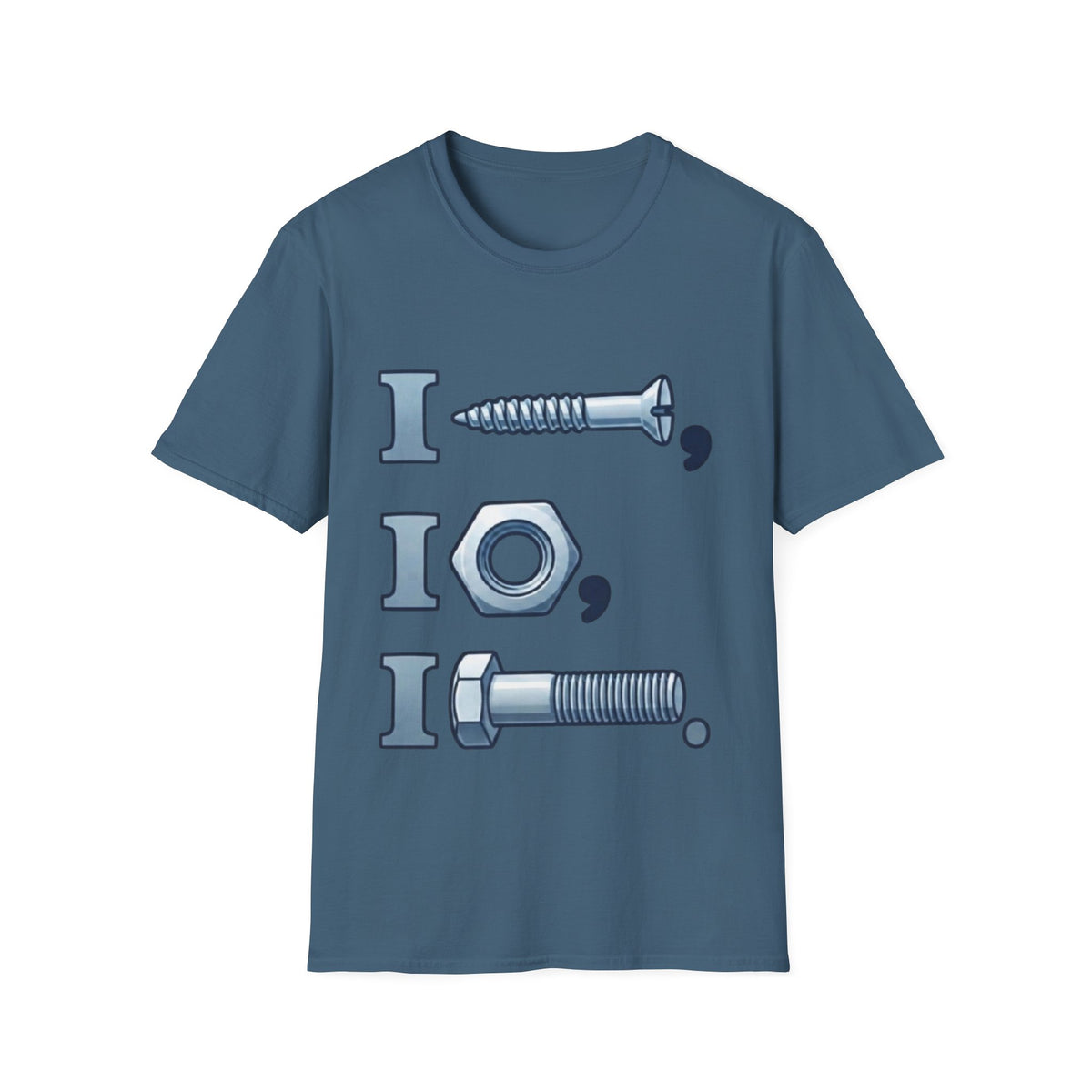 Screw, Nut & Bolt Graphic Adult T-Shirt — I (screw), I (nut), I (bolt) Novelty Tee