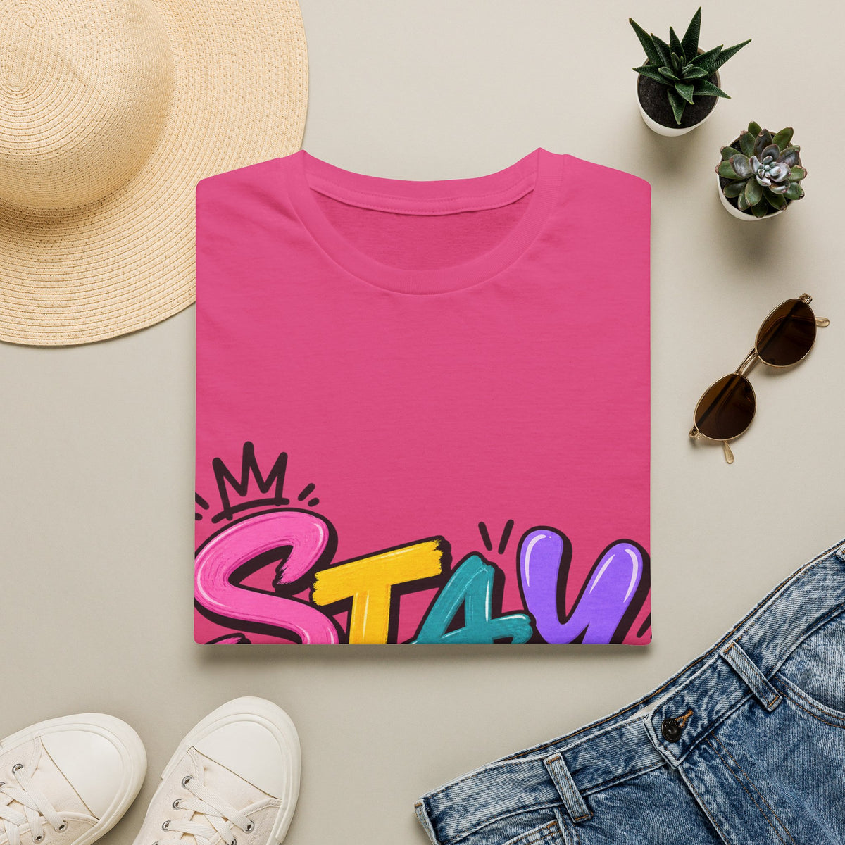 Stay Weird Adult T-Shirt — Colorful Graffiti Graphic Tee