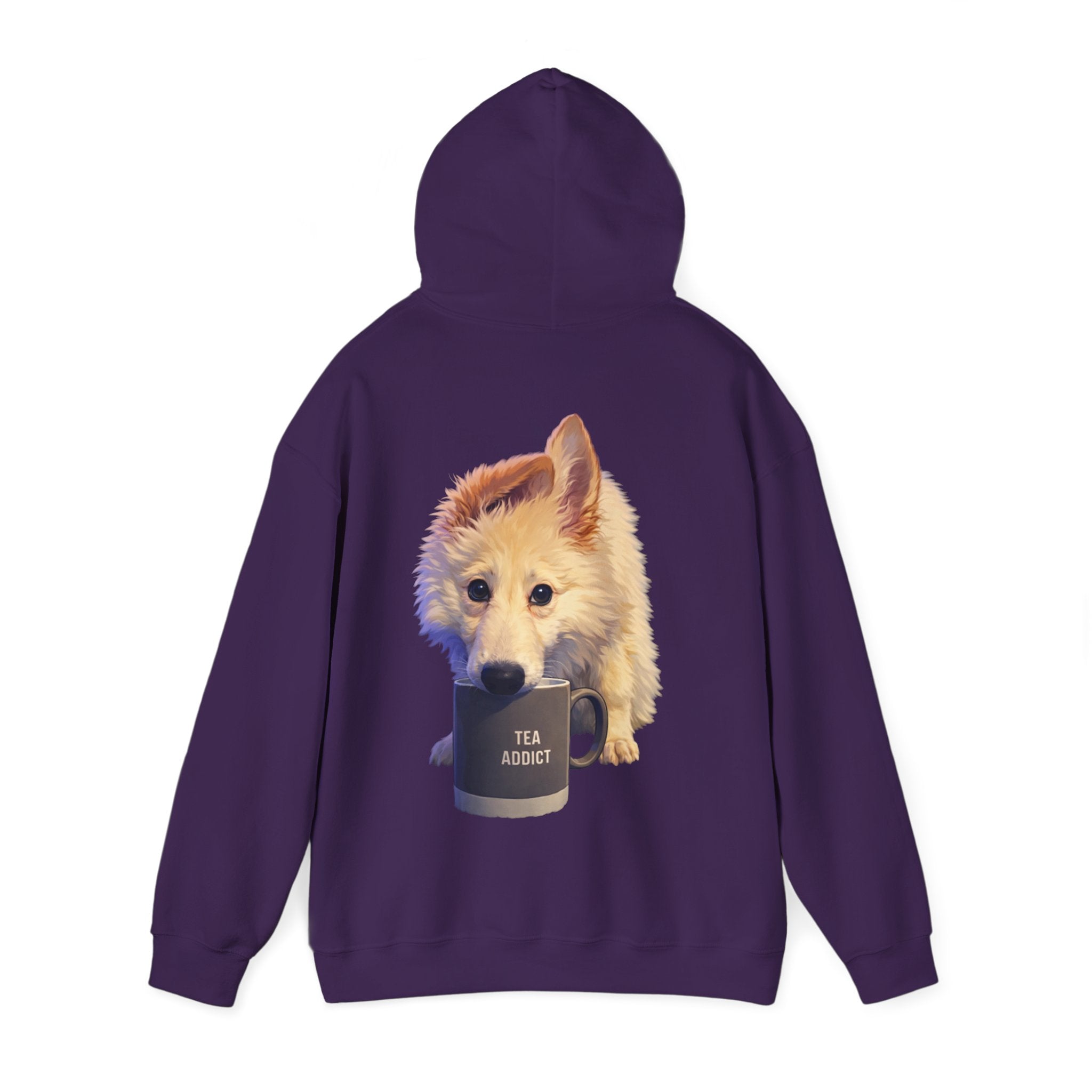 Cute Fluffy Dog With Tea Mug Adult Hoodie | Dog Illustration Sweatshirt