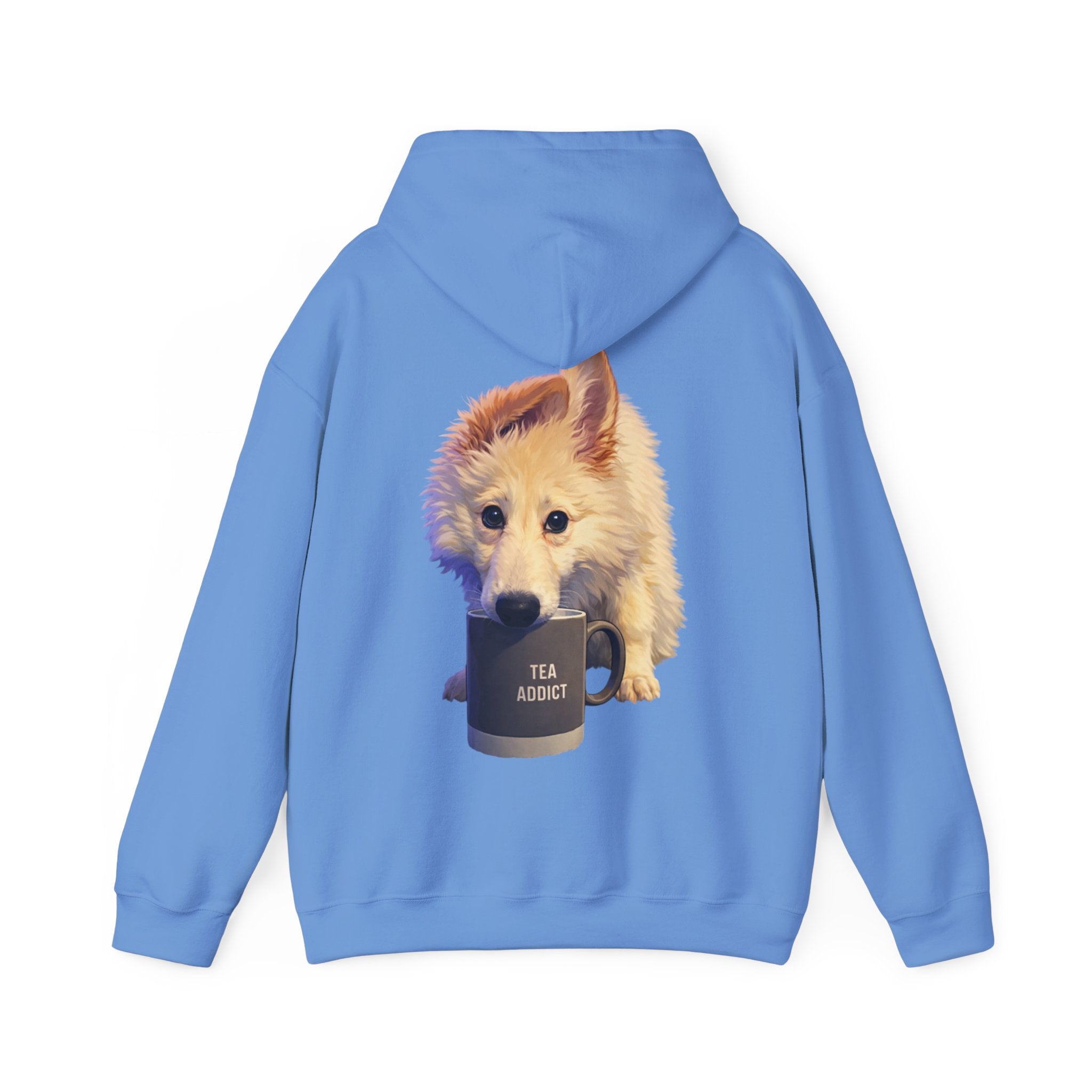 Cute Fluffy Dog With Tea Mug Adult Hoodie | Dog Illustration Sweatshirt