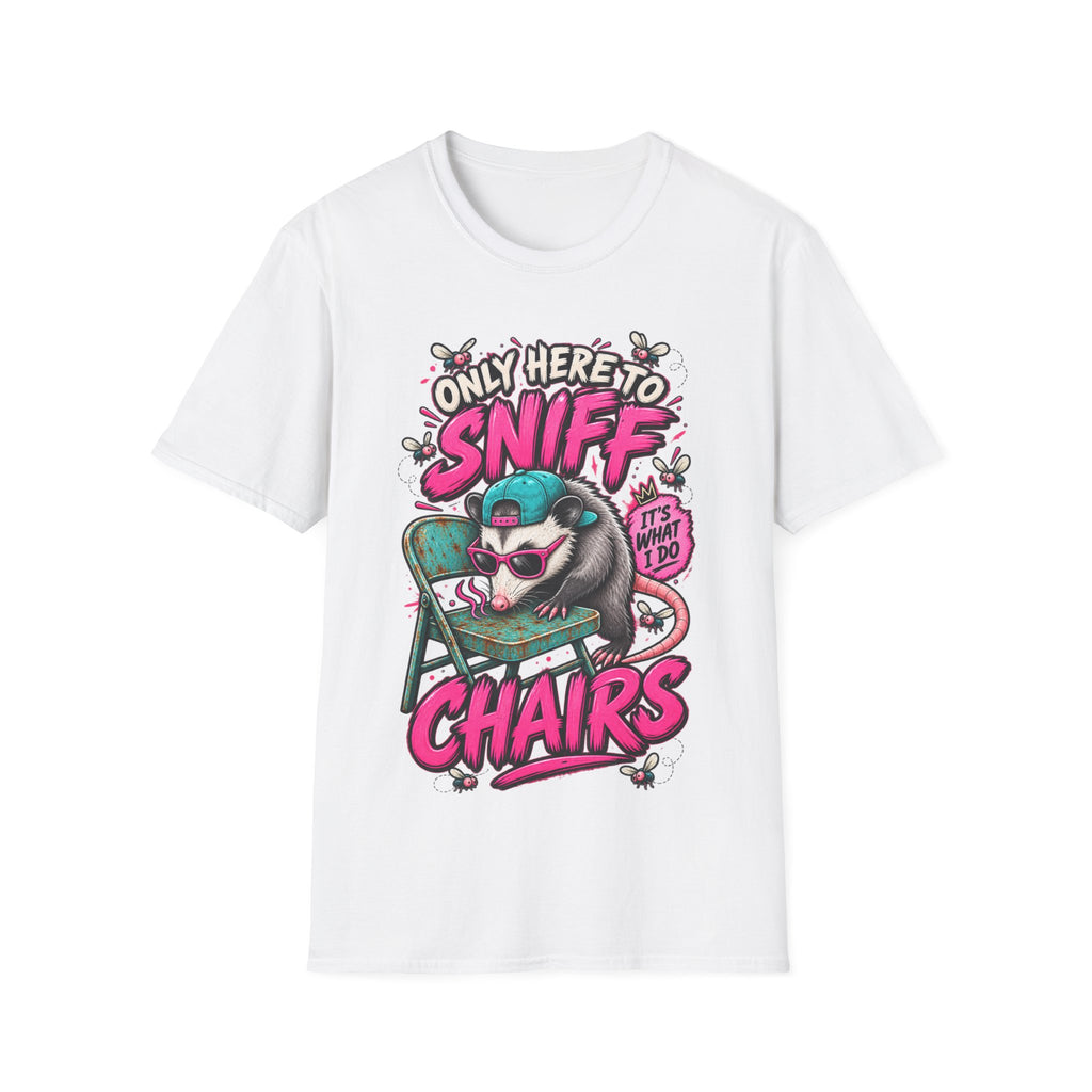 Adult T-Shirt — "Only Here to Sniff Chairs" Cute Ferret Graphic Tee