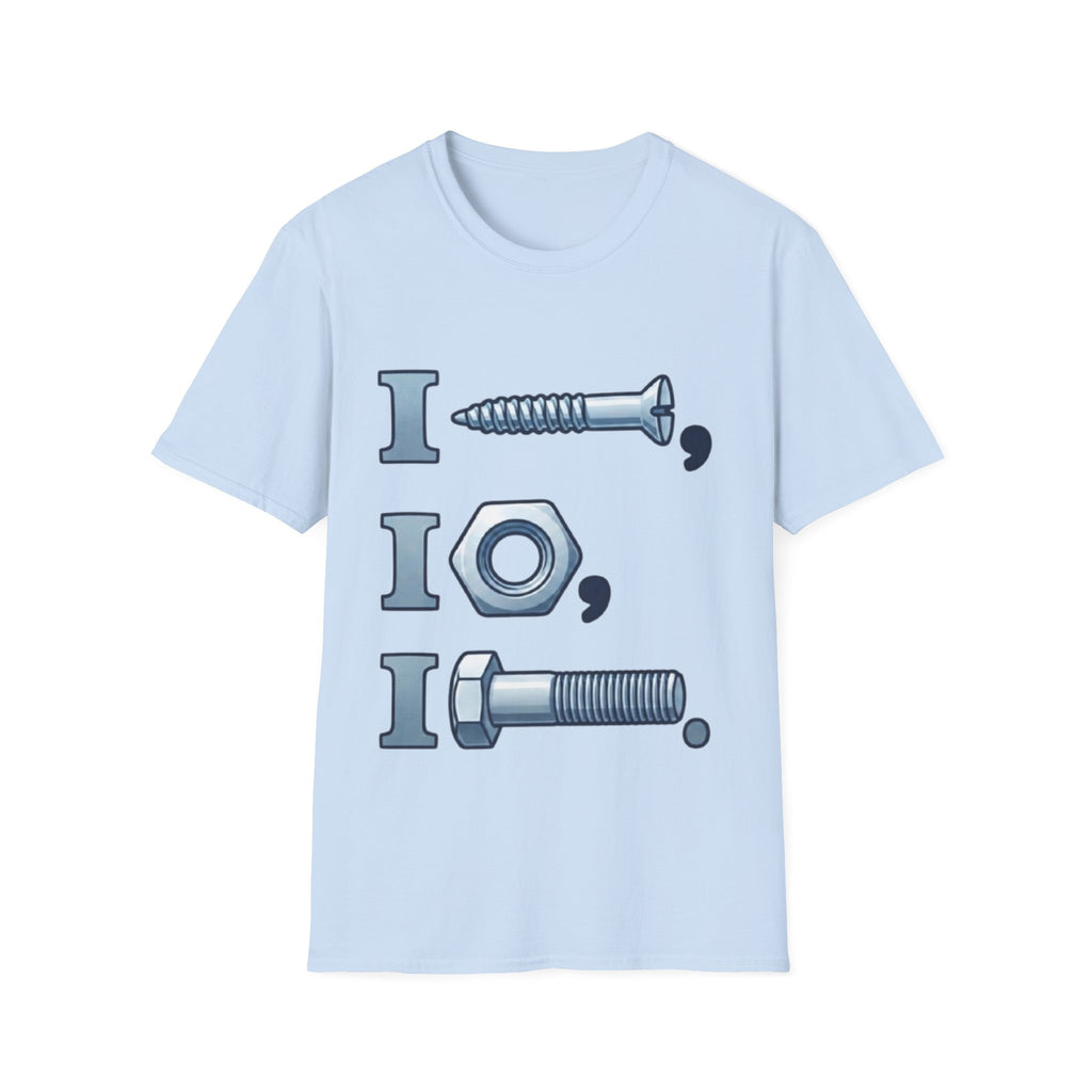 Screw, Nut & Bolt Graphic Adult T-Shirt — I (screw), I (nut), I (bolt) Novelty Tee