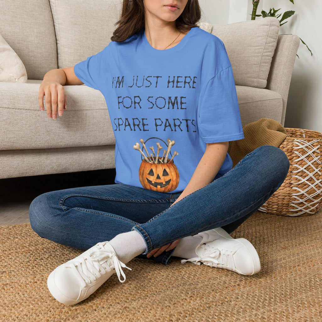Halloween Pumpkin Jack-o'-Lantern Adult T-Shirt — "I'm Just Here For Some Spare Parts"