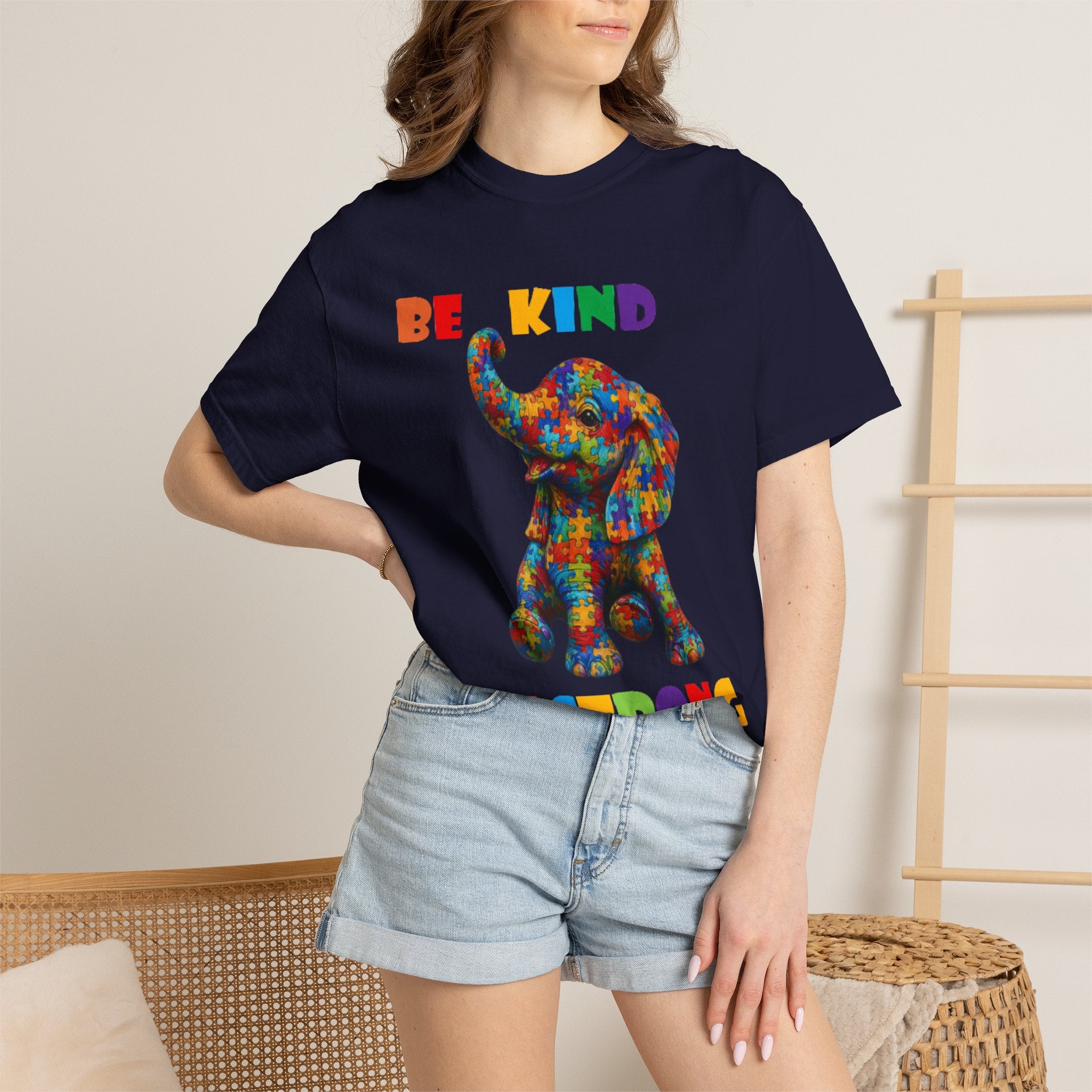 Be Kind Be Strong Elephant T-shirt | Colorful Puzzle Pattern Adult T-Shirt