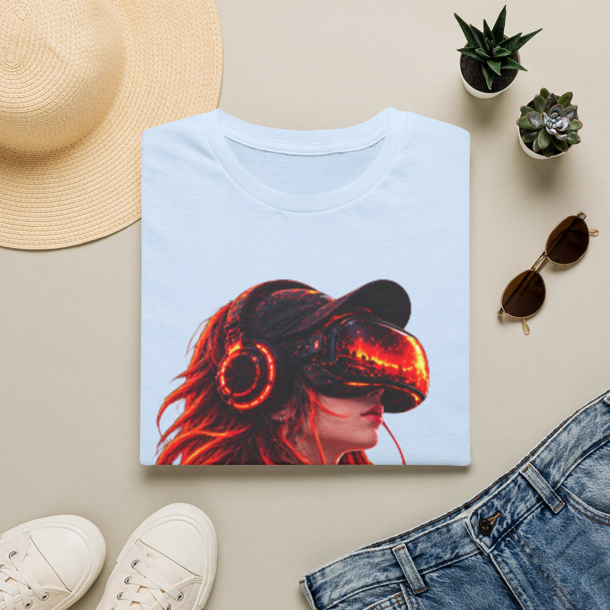 VR Girl Graphic Adult T-Shirt — Neon Cyberpunk Virtual Reality Tee