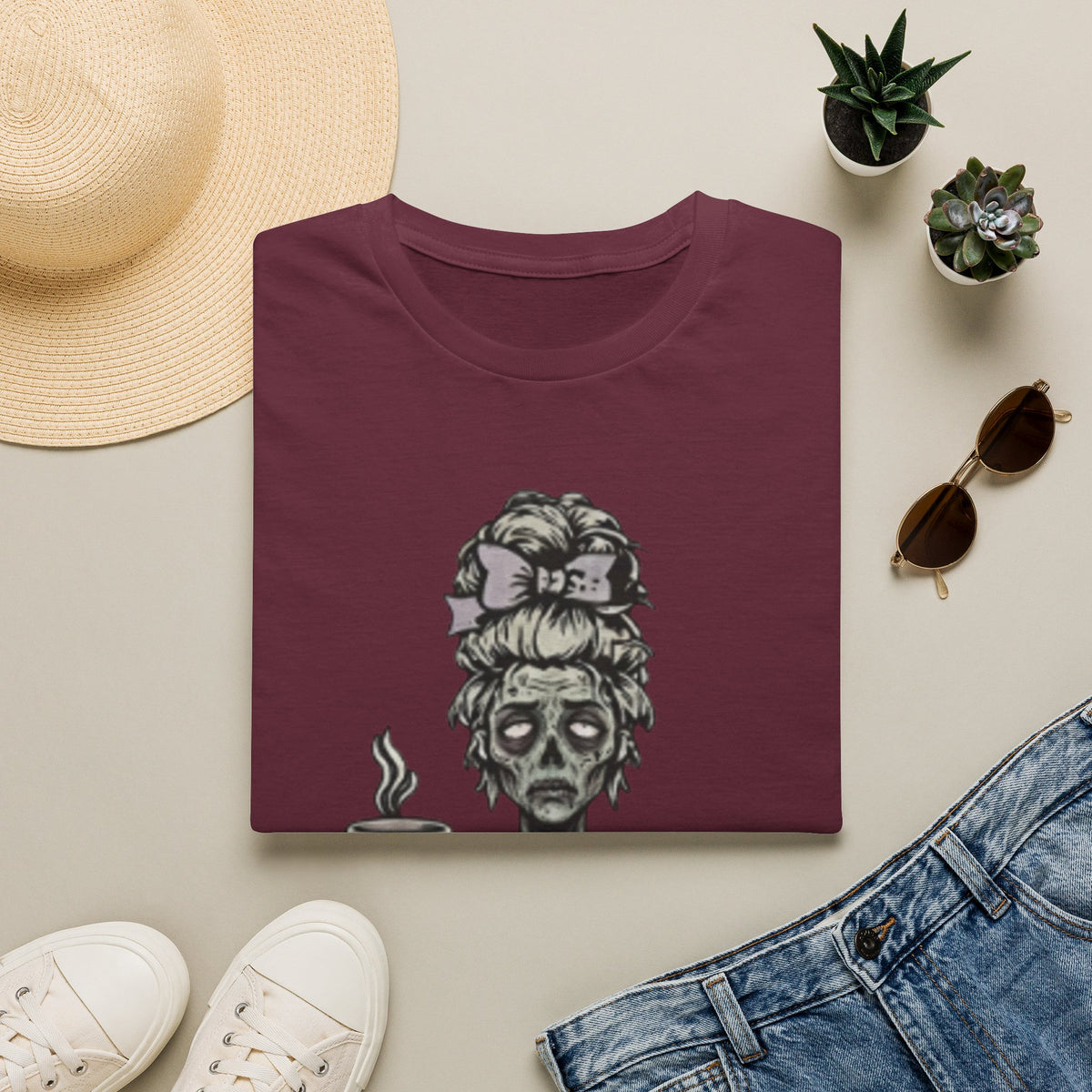 Mombie Adult T-Shirt – Funny Zombie Coffee Tee for Halloween & Horror Fans