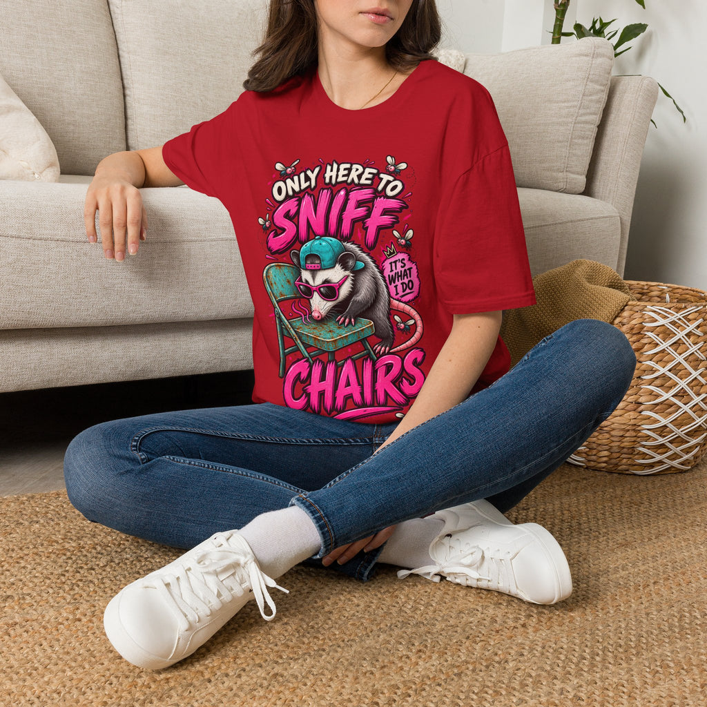 Adult T-Shirt — "Only Here to Sniff Chairs" Cute Ferret Graphic Tee