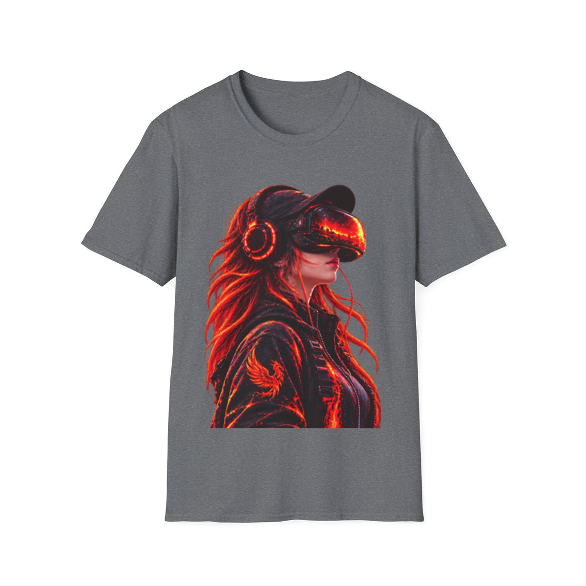 VR Girl Graphic Adult T-Shirt — Neon Cyberpunk Virtual Reality Tee