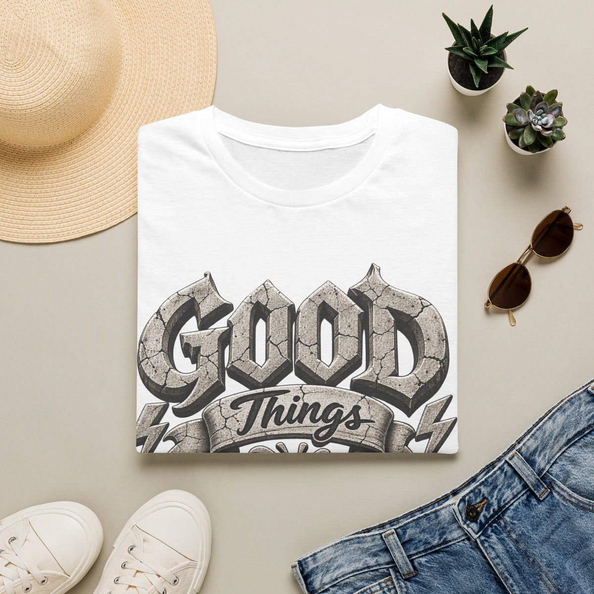 Adult T-Shirt — 'Good Things Take Time' Vintage Script Graphic Tee