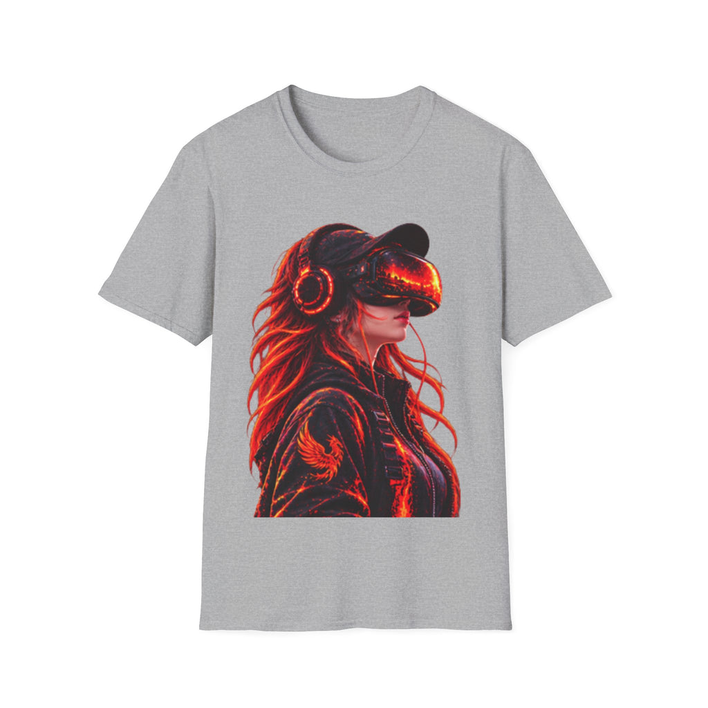 VR Girl Graphic Adult T-Shirt — Neon Cyberpunk Virtual Reality Tee