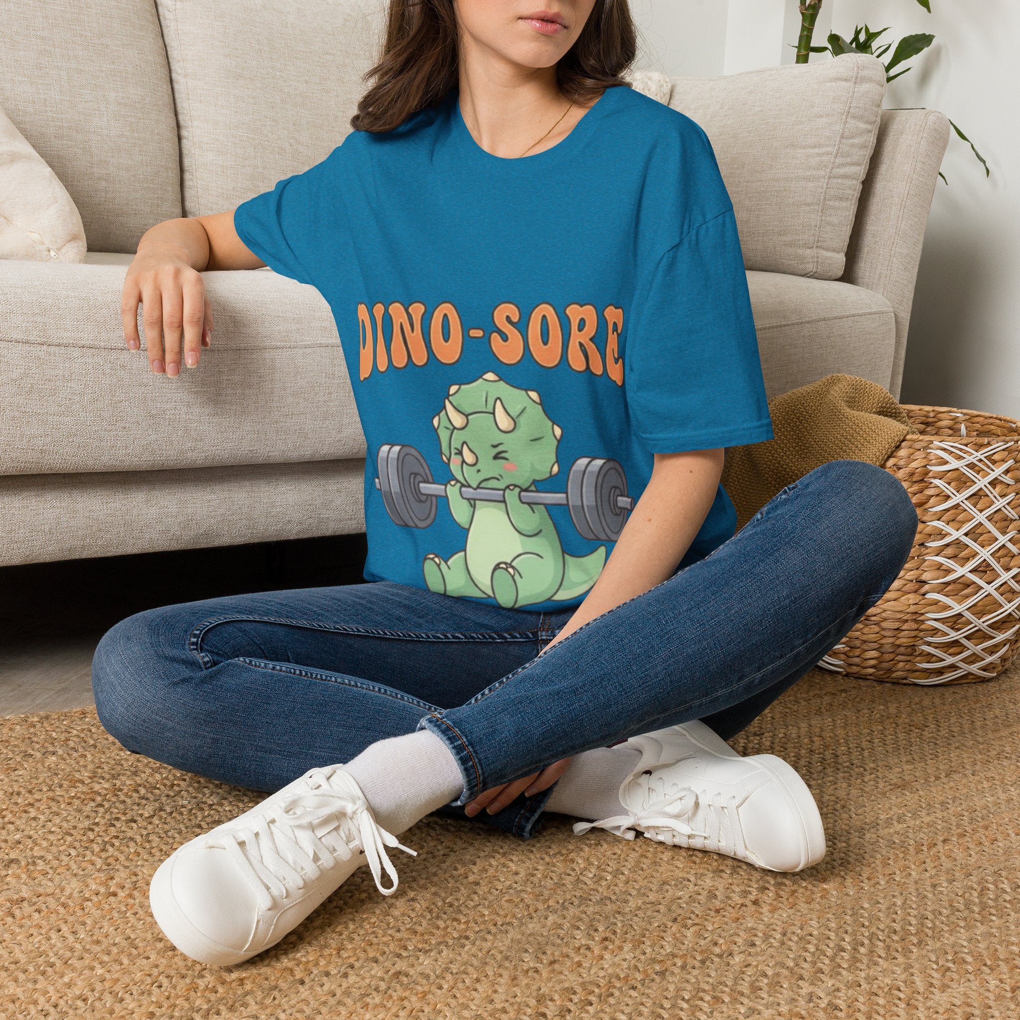 Dino-Sore Adult T-Shirt — Cute Workout Dinosaur Fitness Tee