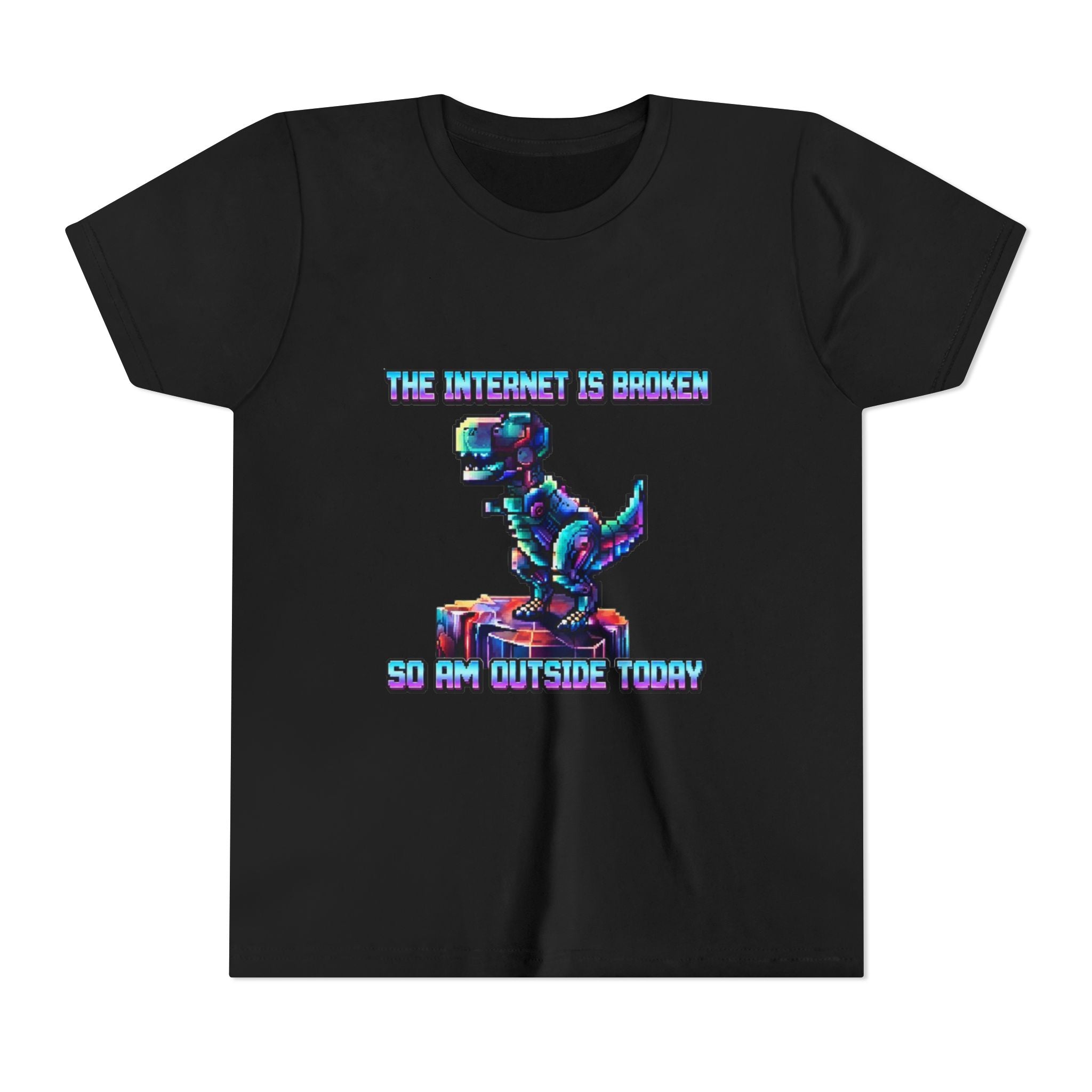 Kids T shirt — Retro Robot Dino “The Internet Is Broken So I’m Outside Today”