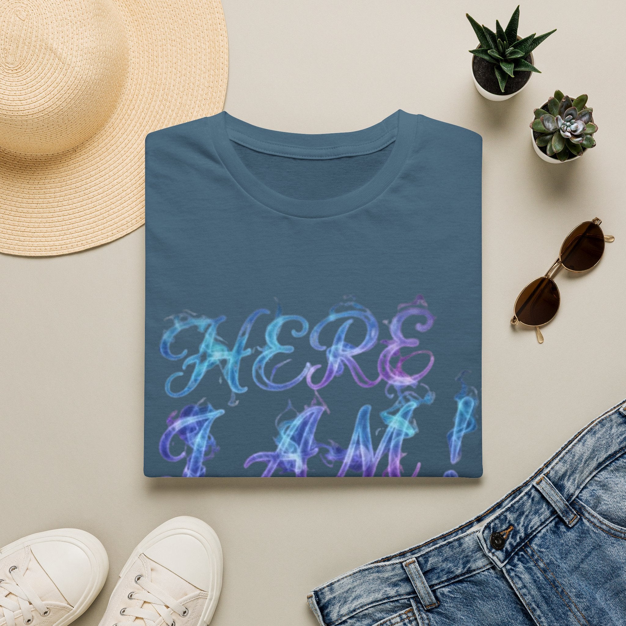 Adult T-Shirt — "Here I Am! What Are Your Other 2 Wishes?" Floral Script Graphic Tee