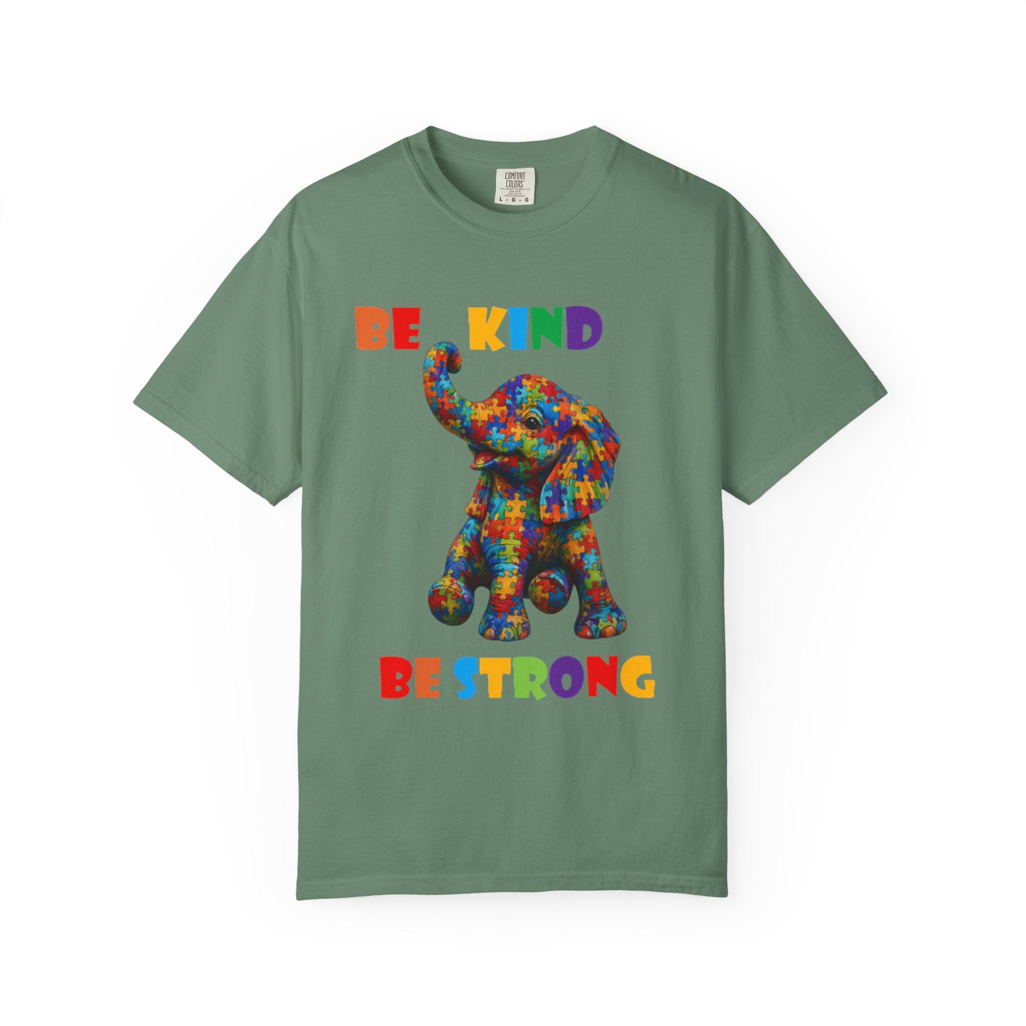 Be Kind Be Strong Elephant T-shirt | Colorful Puzzle Pattern Adult T-Shirt