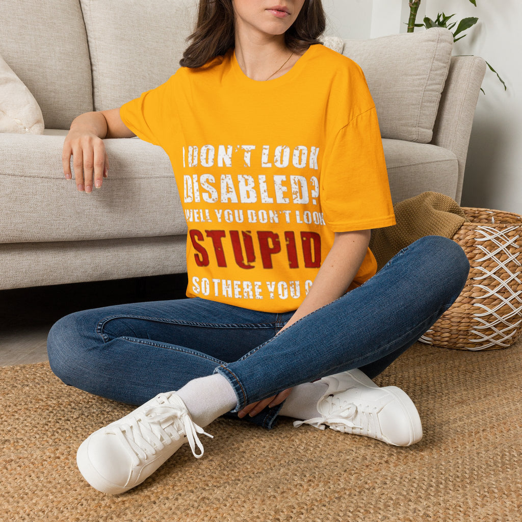 Adult T-Shirt — "Don't Look Disabled? Well You Don't Look Stupid So There You Go" Empowerment Tee