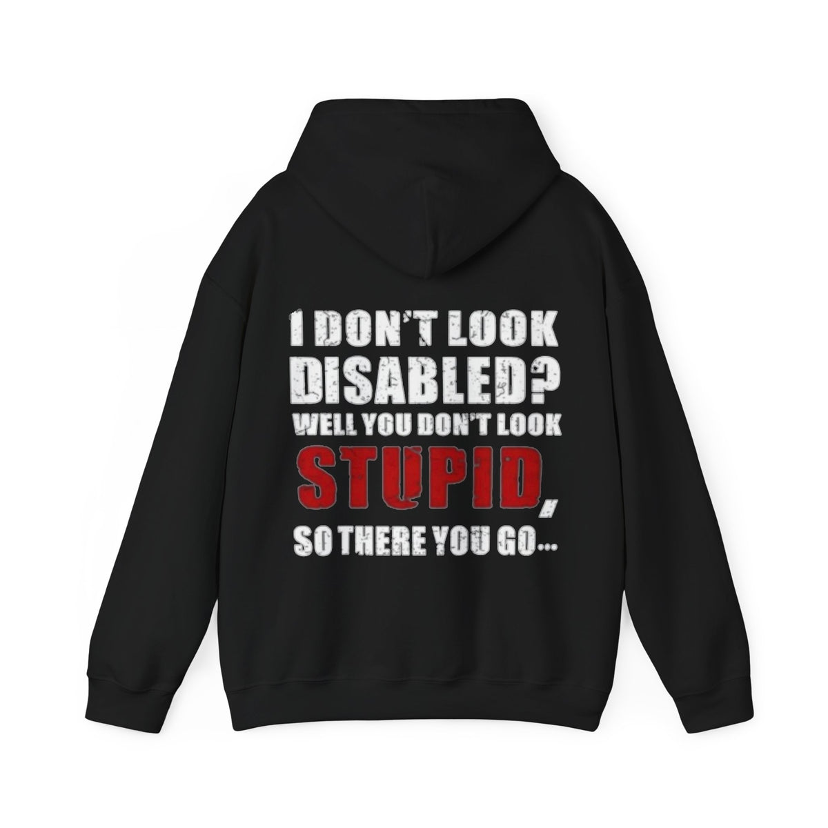 Adult Hoodie — “I Don’t Look Disabled? When You Don’t Look STUPID” Graphic Back Print