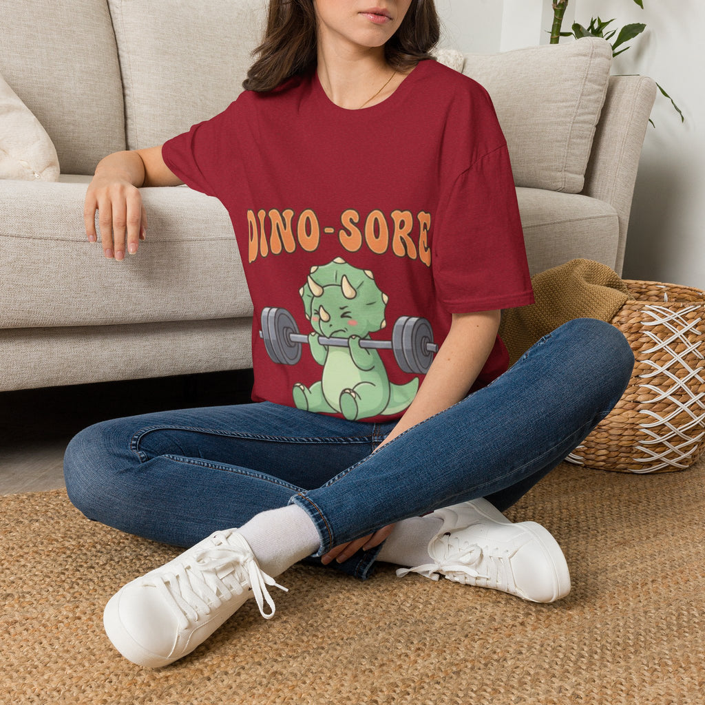 Dino-Sore Adult T-Shirt — Cute Workout Dinosaur Fitness Tee