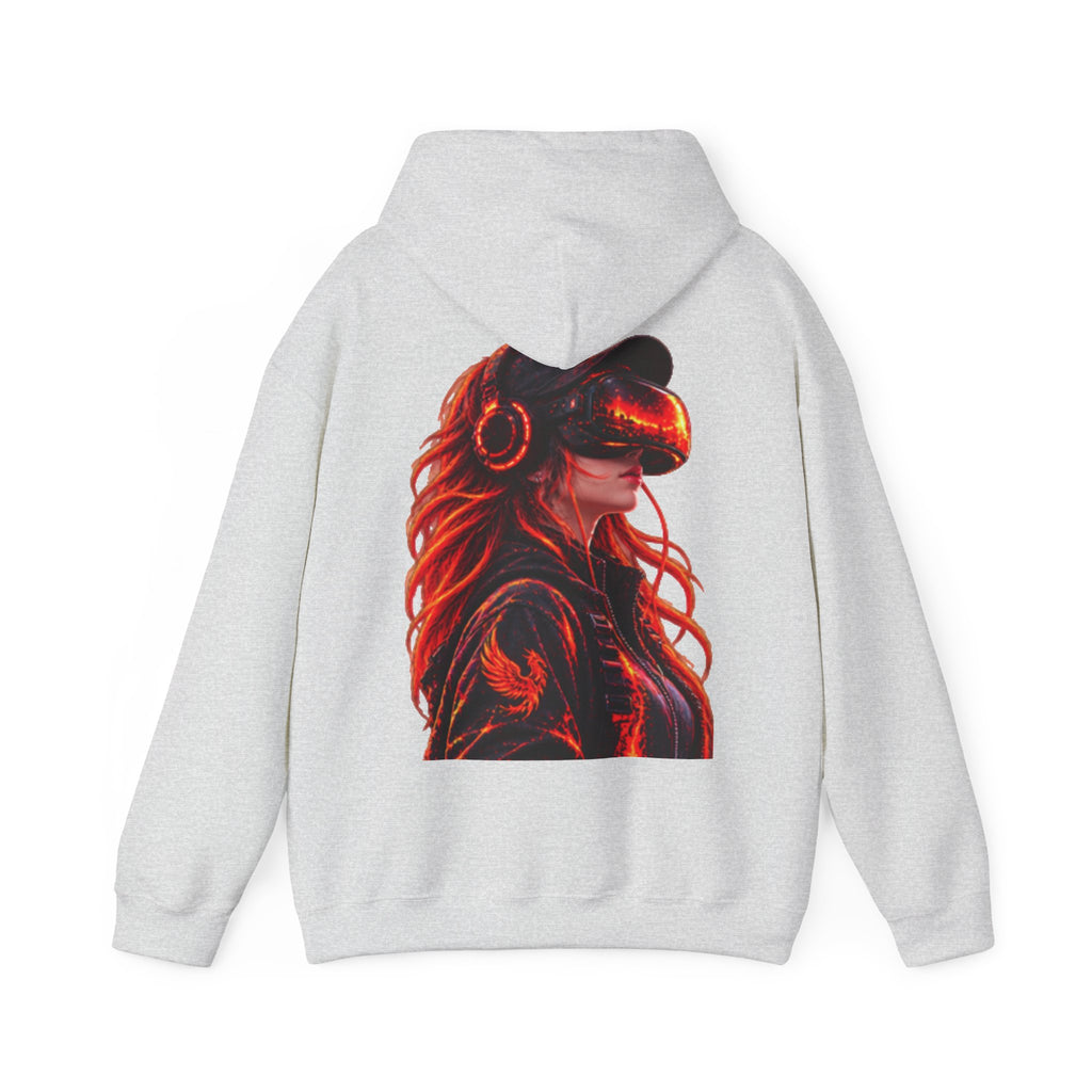 VR Headset Adult Hoodie — Futuristic Gamer Portrait Graphic Hooded Sweatshirt