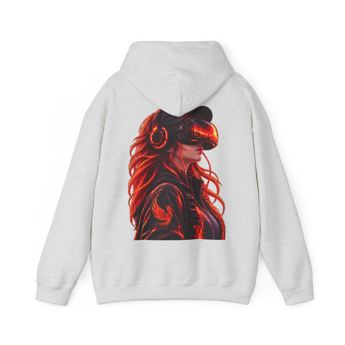 VR Headset Adult Hoodie — Futuristic Gamer Portrait Graphic Hooded Sweatshirt