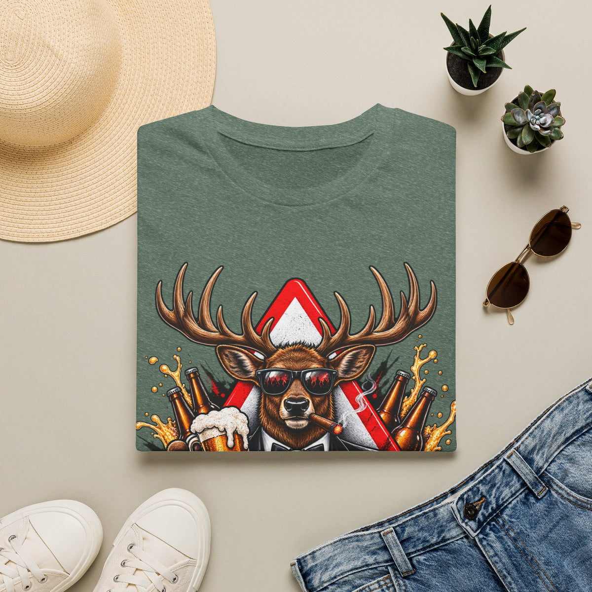 Stag Party Adult T-Shirt — Funny Beer-Drinking Deer Graphic Tee for Bachelor Parties
