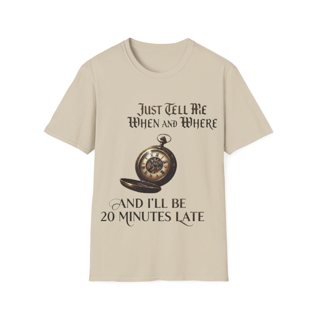 Pocket Watch Adult T-Shirt — "Just Tell Me When and Where" Vintage Timepiece Tee