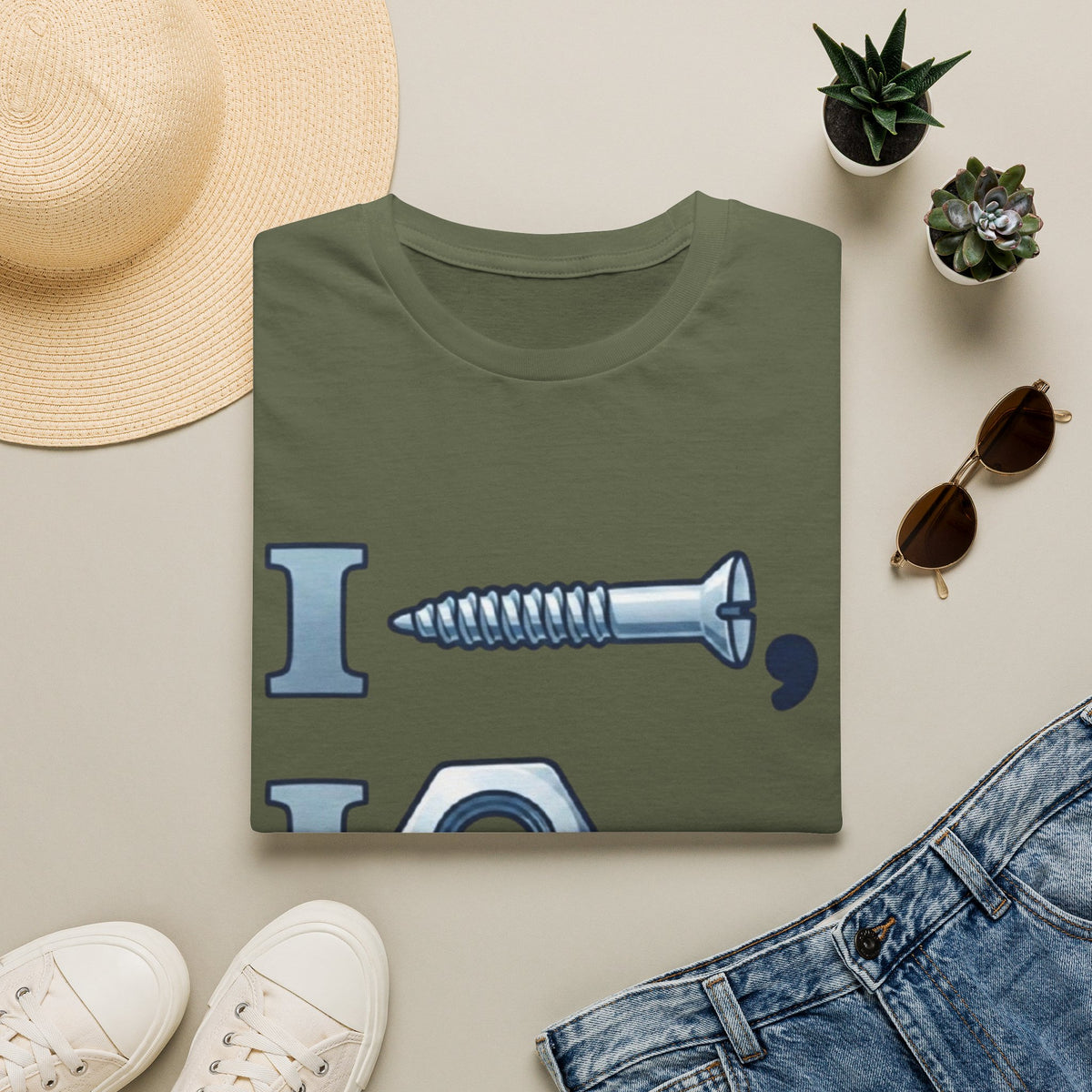 Screw, Nut & Bolt Graphic Adult T-Shirt — I (screw), I (nut), I (bolt) Novelty Tee