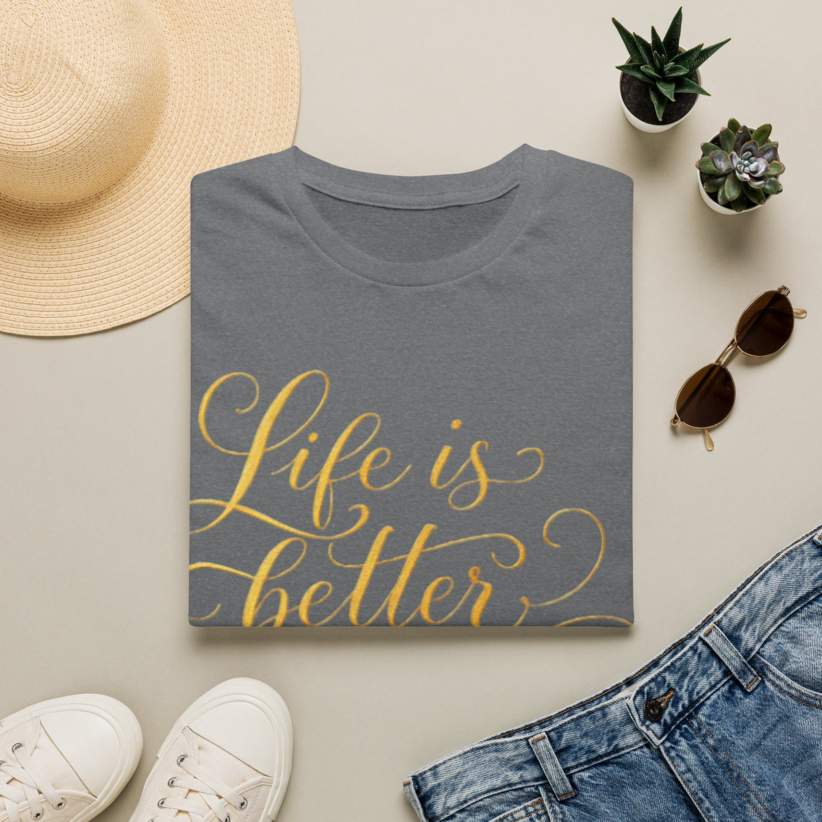 Adult T-Shirt — "Life is Better with Friends" Gold Script Tee