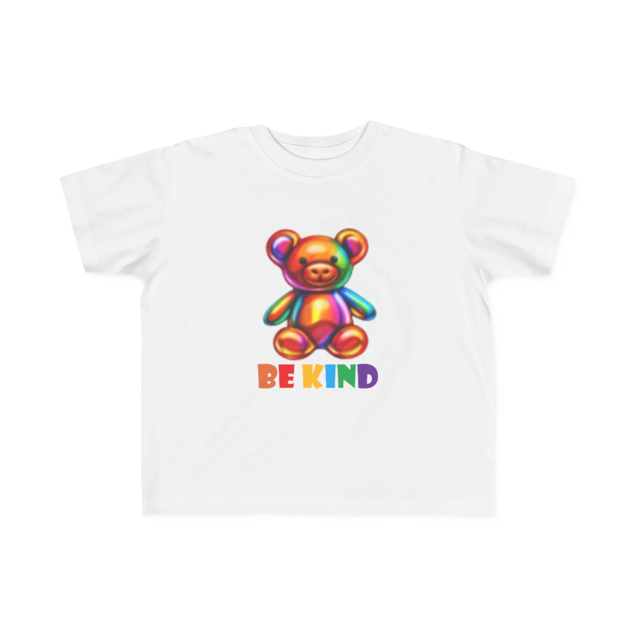 Rainbow Teddy Bear BE KIND Toddler Tee | Kids Positive Message Shirt