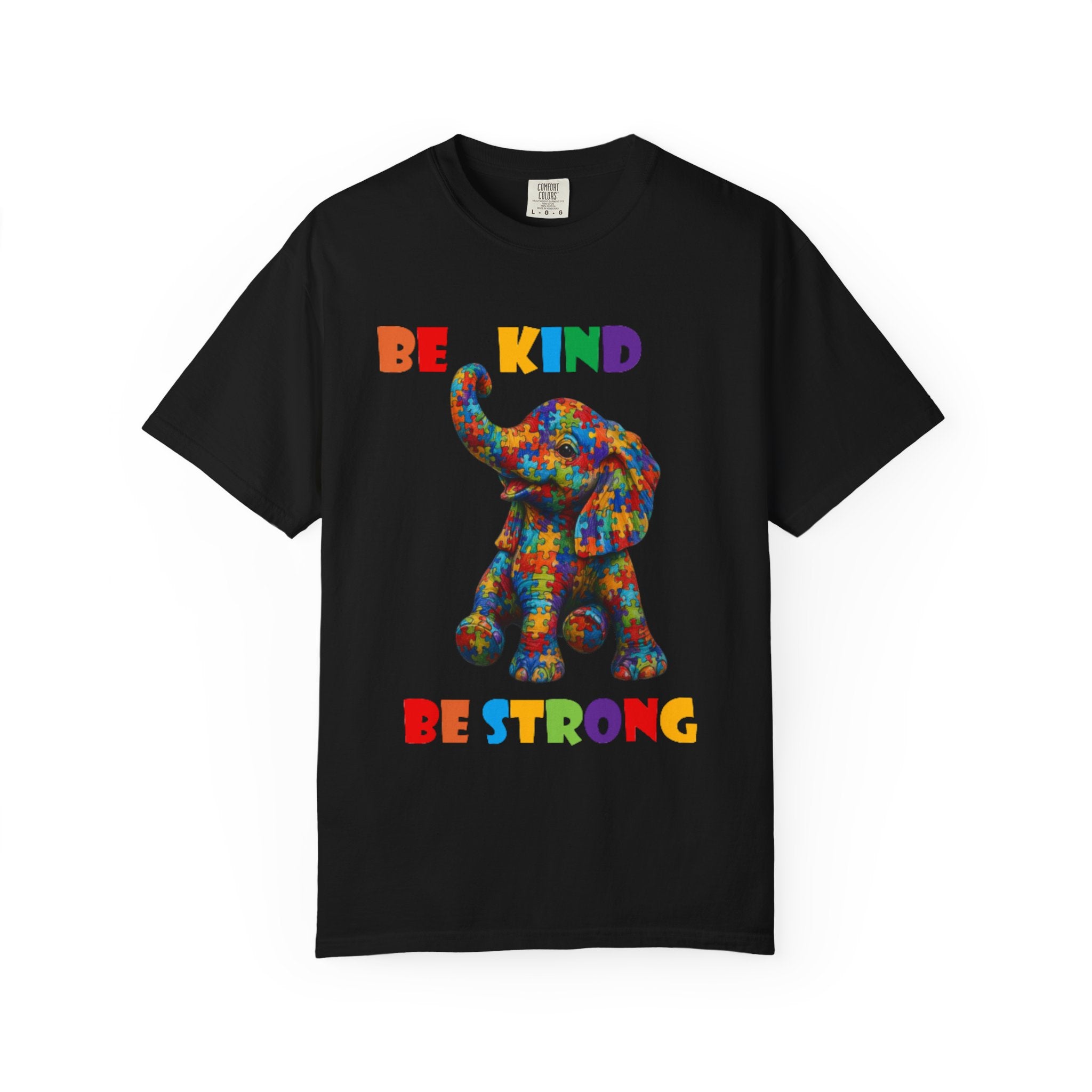 Be Kind Be Strong Elephant T-shirt | Colorful Puzzle Pattern Adult T-Shirt