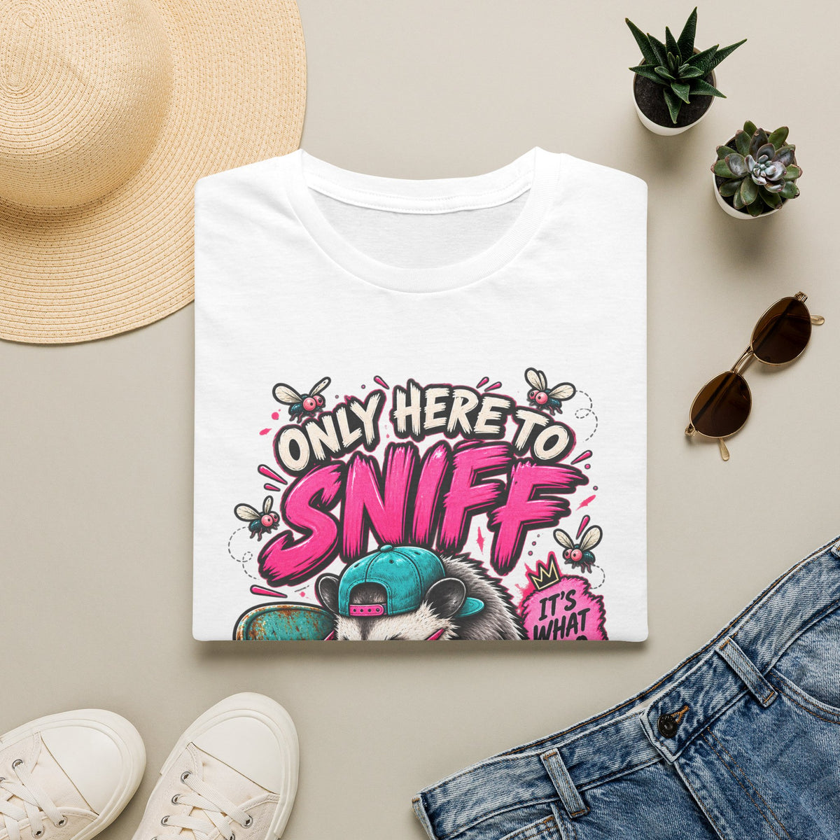 Adult T-Shirt — "Only Here to Sniff Chairs" Cute Ferret Graphic Tee