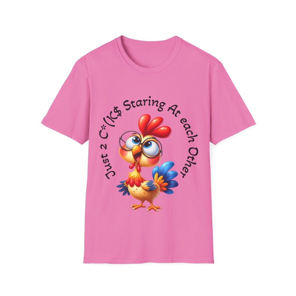 Chicken Cartoon Adult T-Shirt — "Staring At Each Other" Cute Funny Graphic Tee