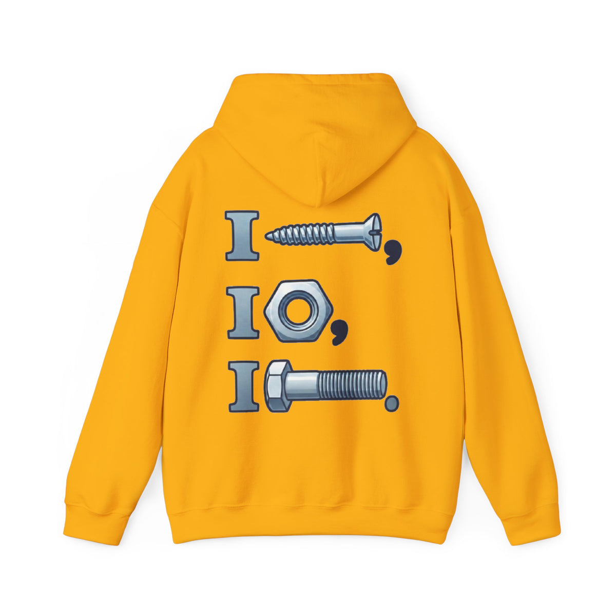 Screw, Nut, Bolt Adult Hoodie — Mechanical Pun Graphic Hooded Sweatshirt