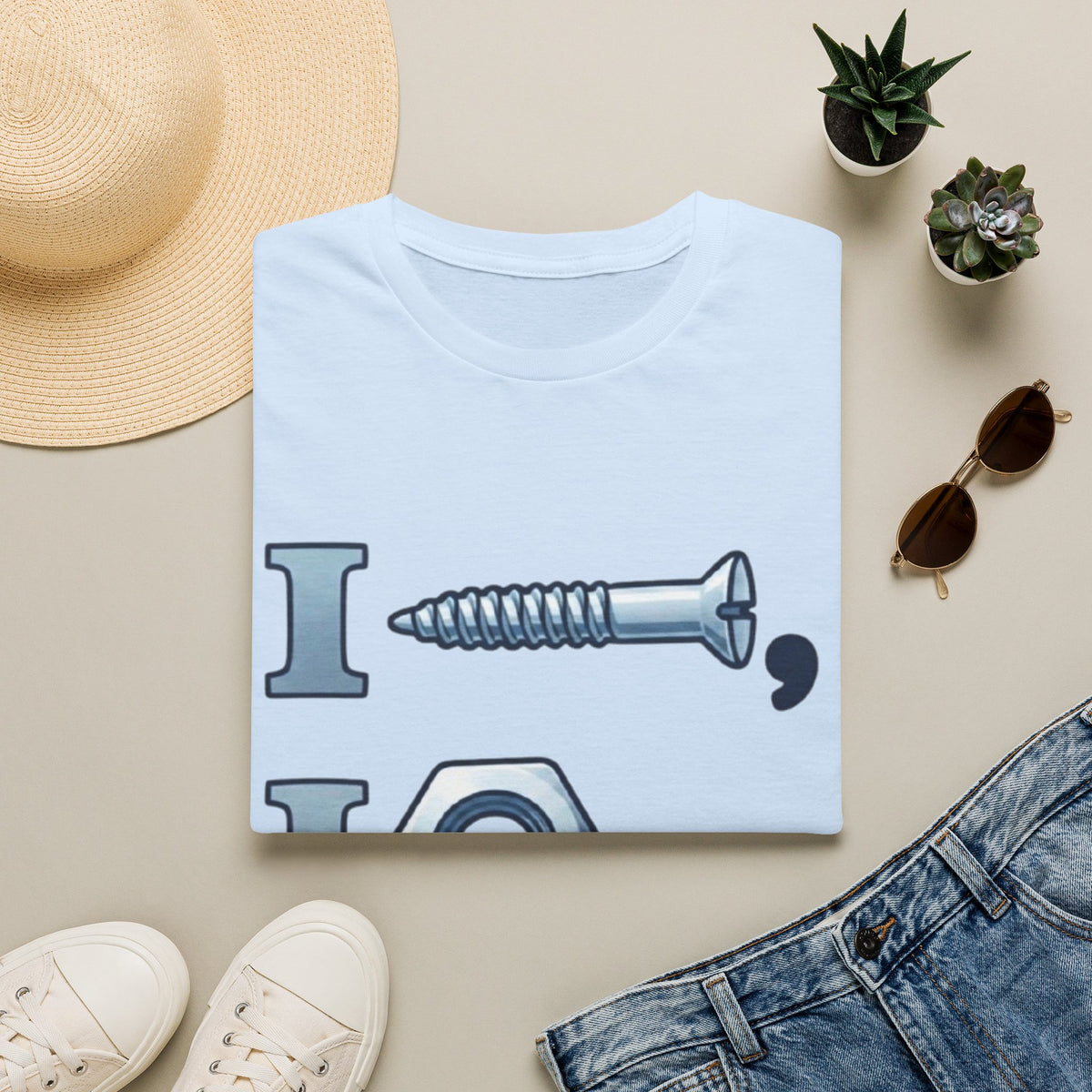 Screw, Nut & Bolt Graphic Adult T-Shirt — I (screw), I (nut), I (bolt) Novelty Tee