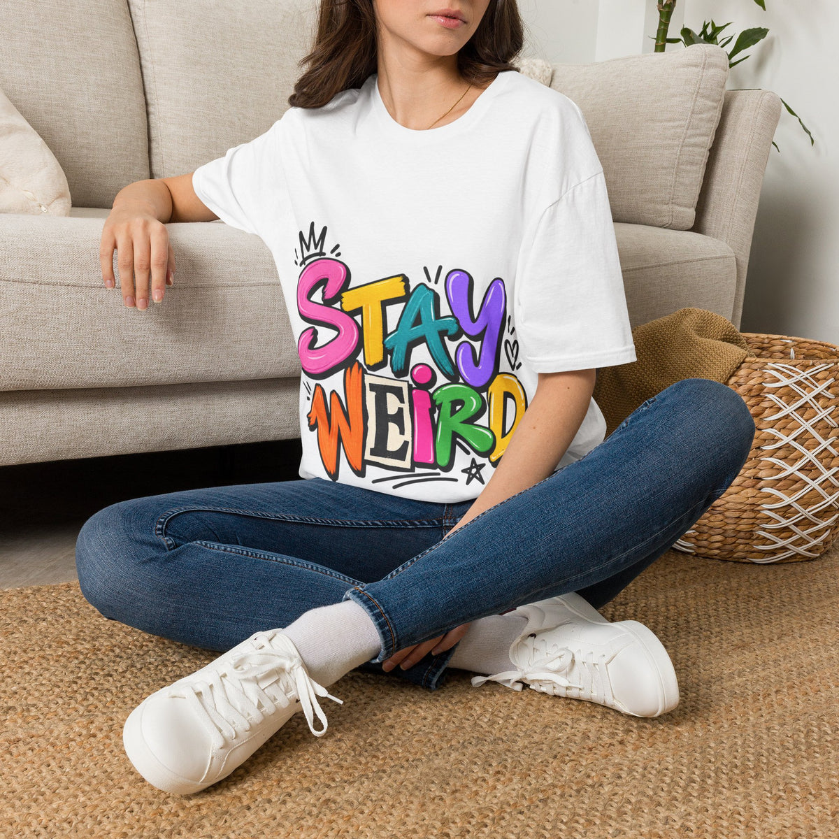 Stay Weird Adult T-Shirt — Colorful Graffiti Graphic Tee