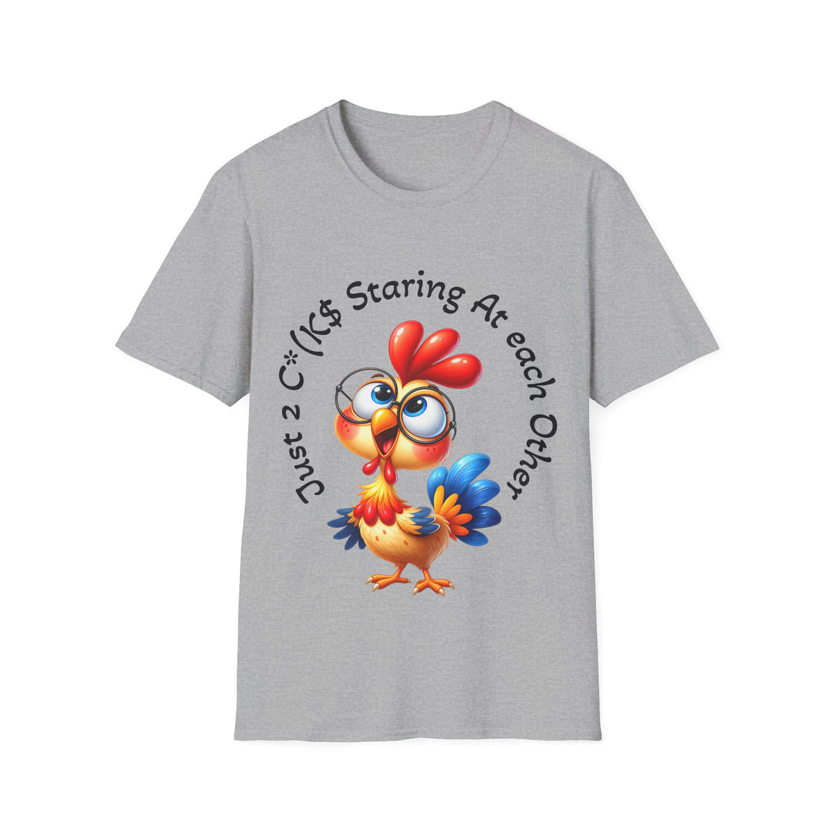Chicken Cartoon Adult T-Shirt — "Staring At Each Other" Cute Funny Graphic Tee