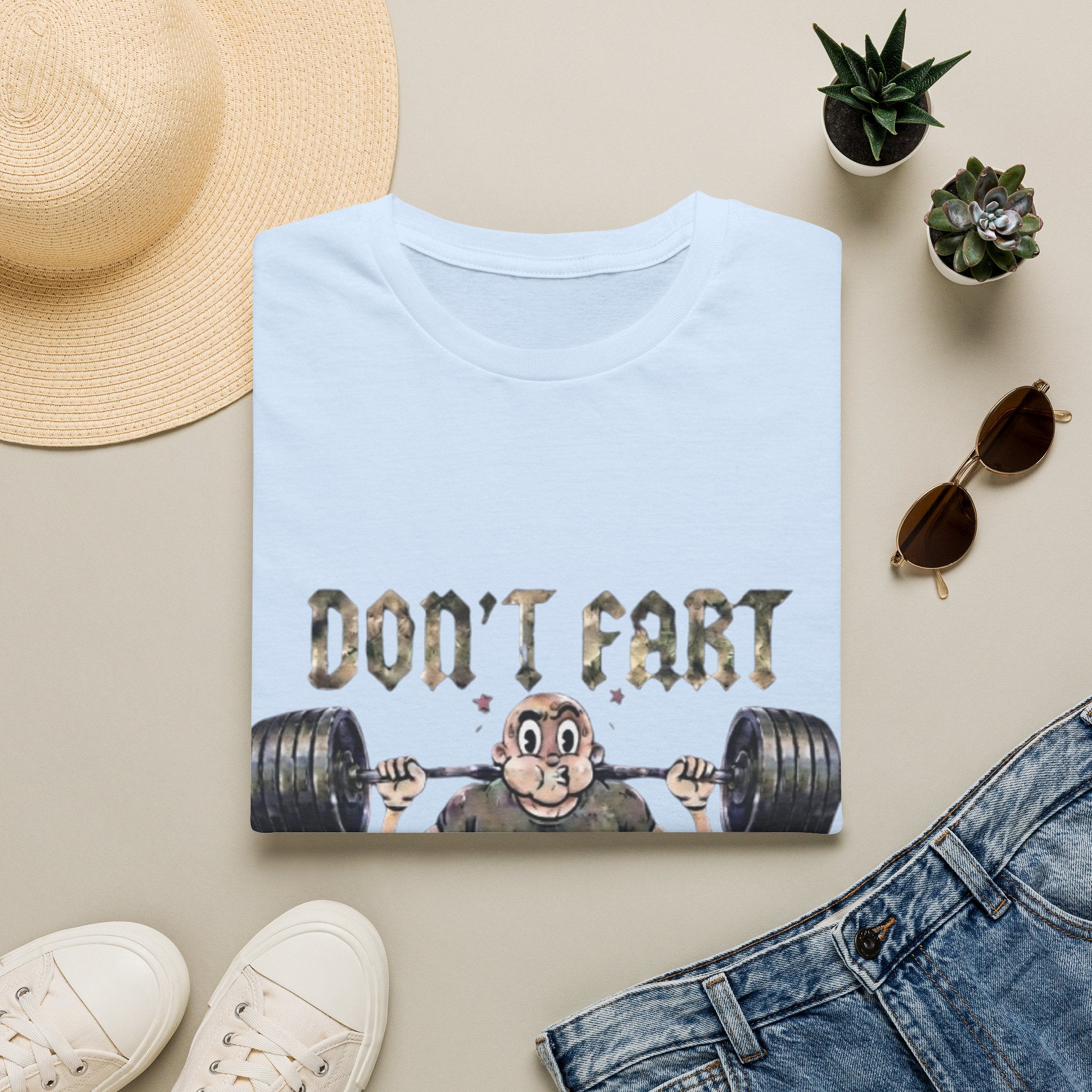 Don't Fart Weightlifting  Adult T‑Shirt — Funny Gym Workout Tee