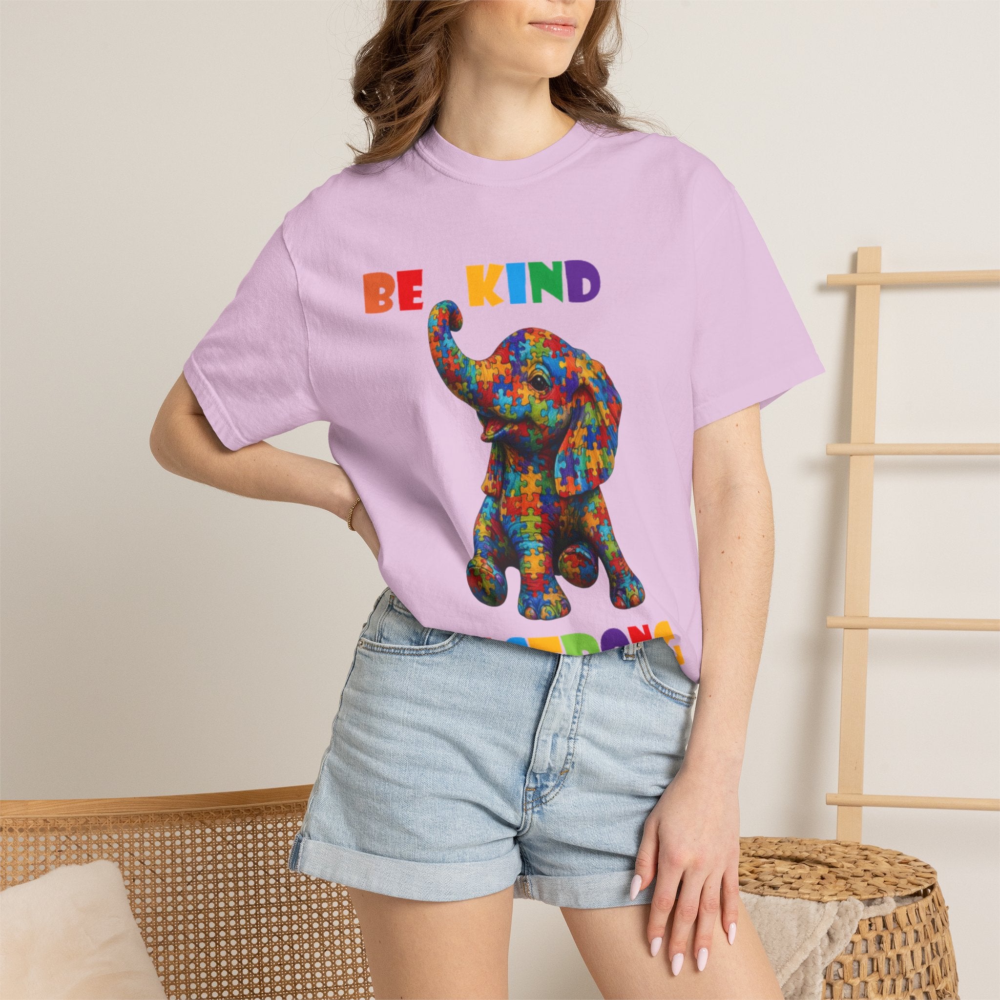 Be Kind Be Strong Elephant T-shirt | Colorful Puzzle Pattern Adult T-Shirt