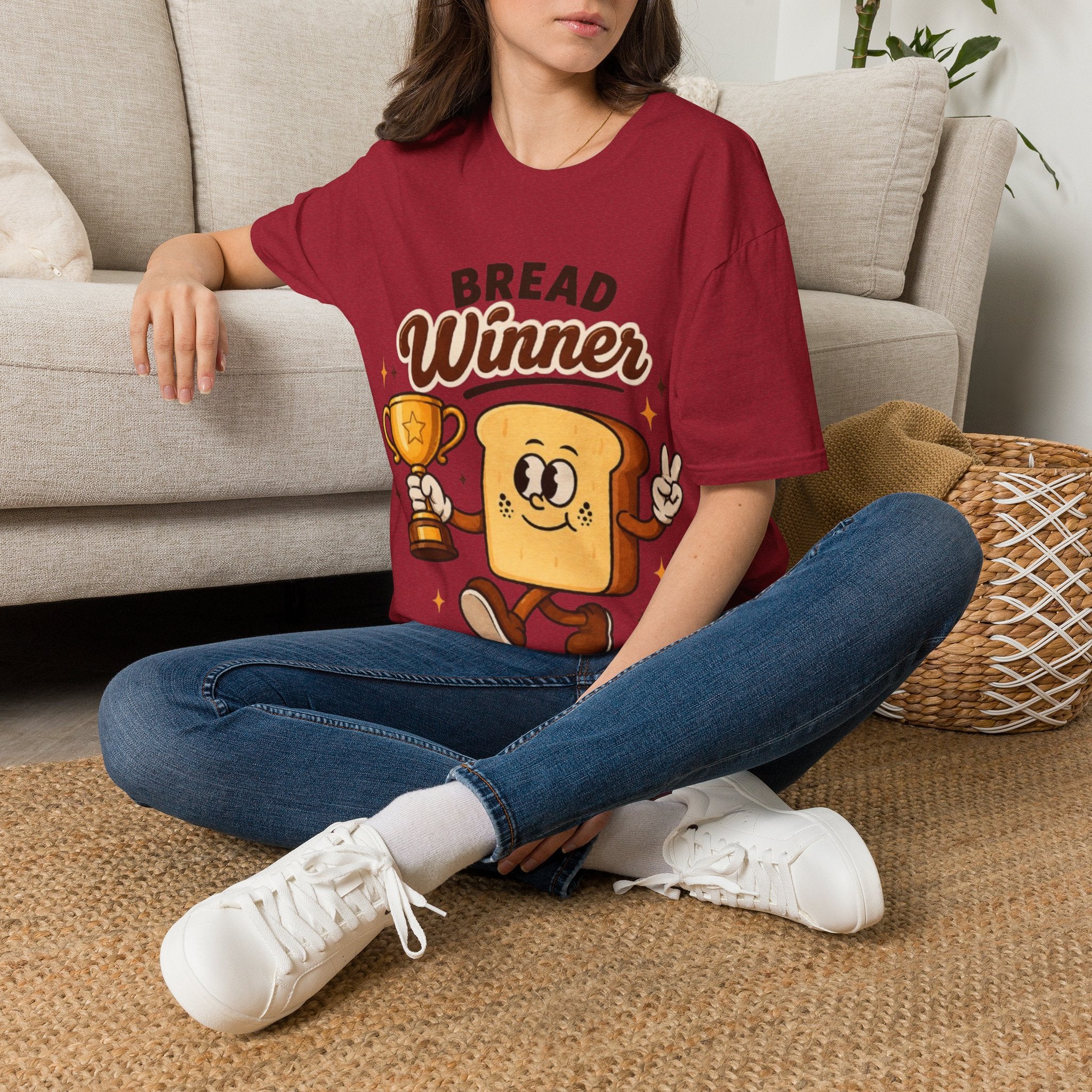 Bread Winner Adult T‑Shirt — Funny Toast Cartoon Tee for Bakers & Breakfast Lovers