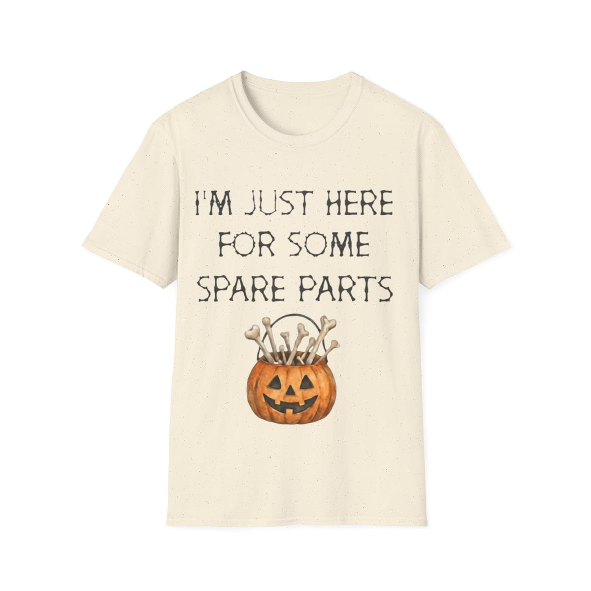 Halloween Pumpkin Jack-o'-Lantern Adult T-Shirt — "I'm Just Here For Some Spare Parts"
