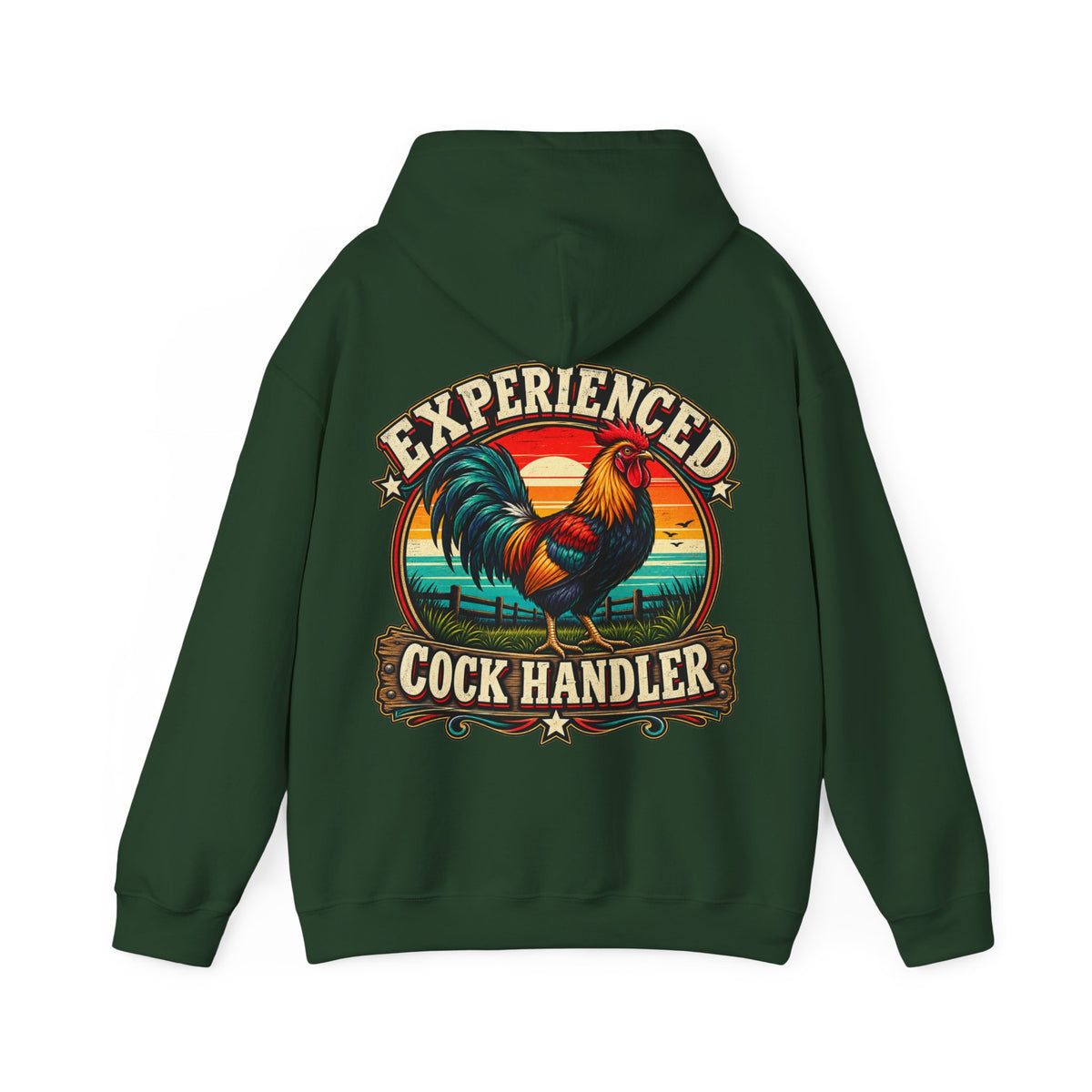 Adult Hoodie — "Experienced Cock Handler" Vintage Rooster Farm Humor Pullover