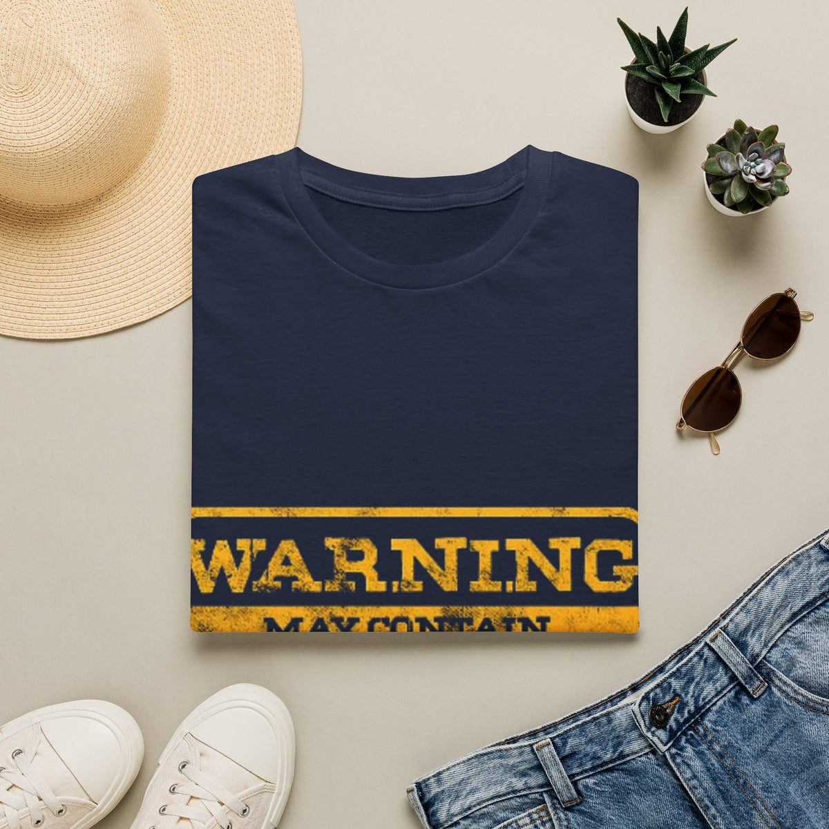 Adult T-Shirt — "WARNING: May Contain Alcohol" Distressed Graphic Tee