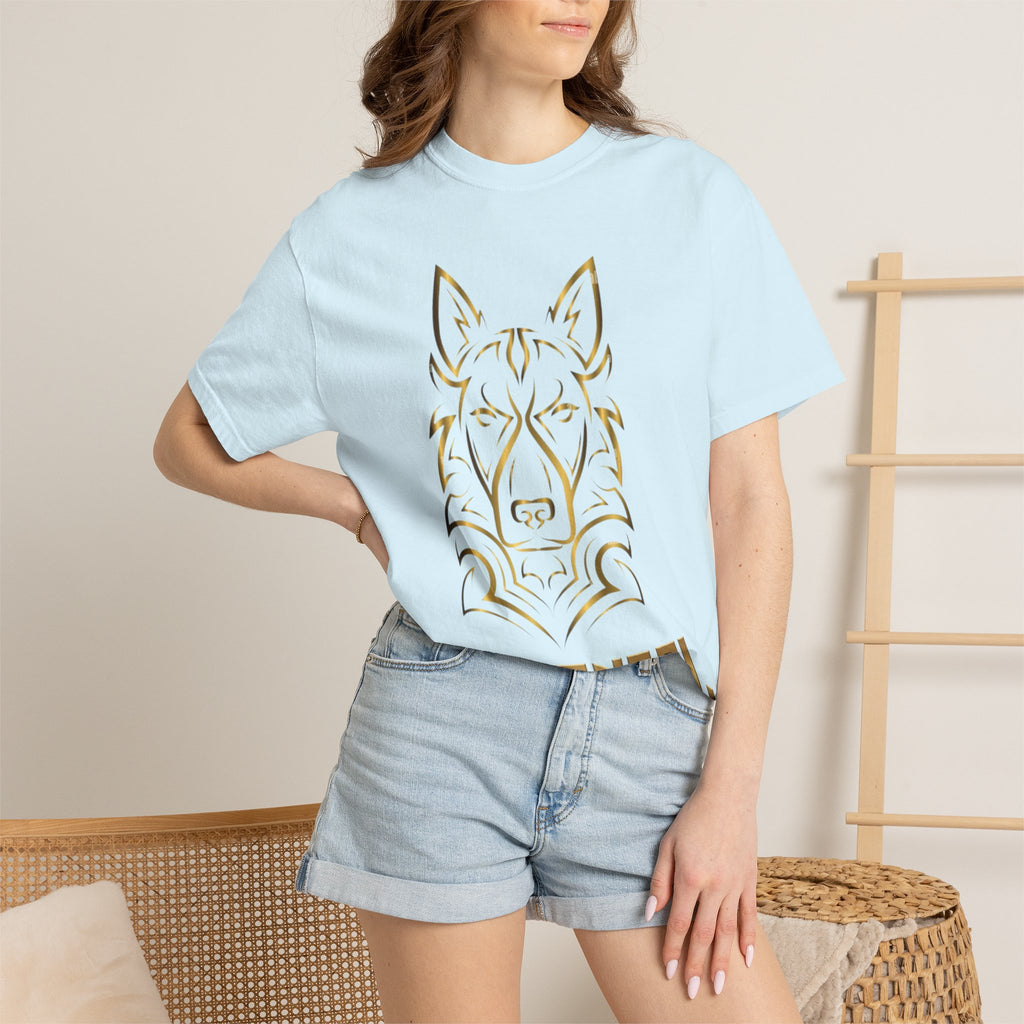 The Angel Wolf Adult T-Shirt — Gold Line Art Graphic Tee