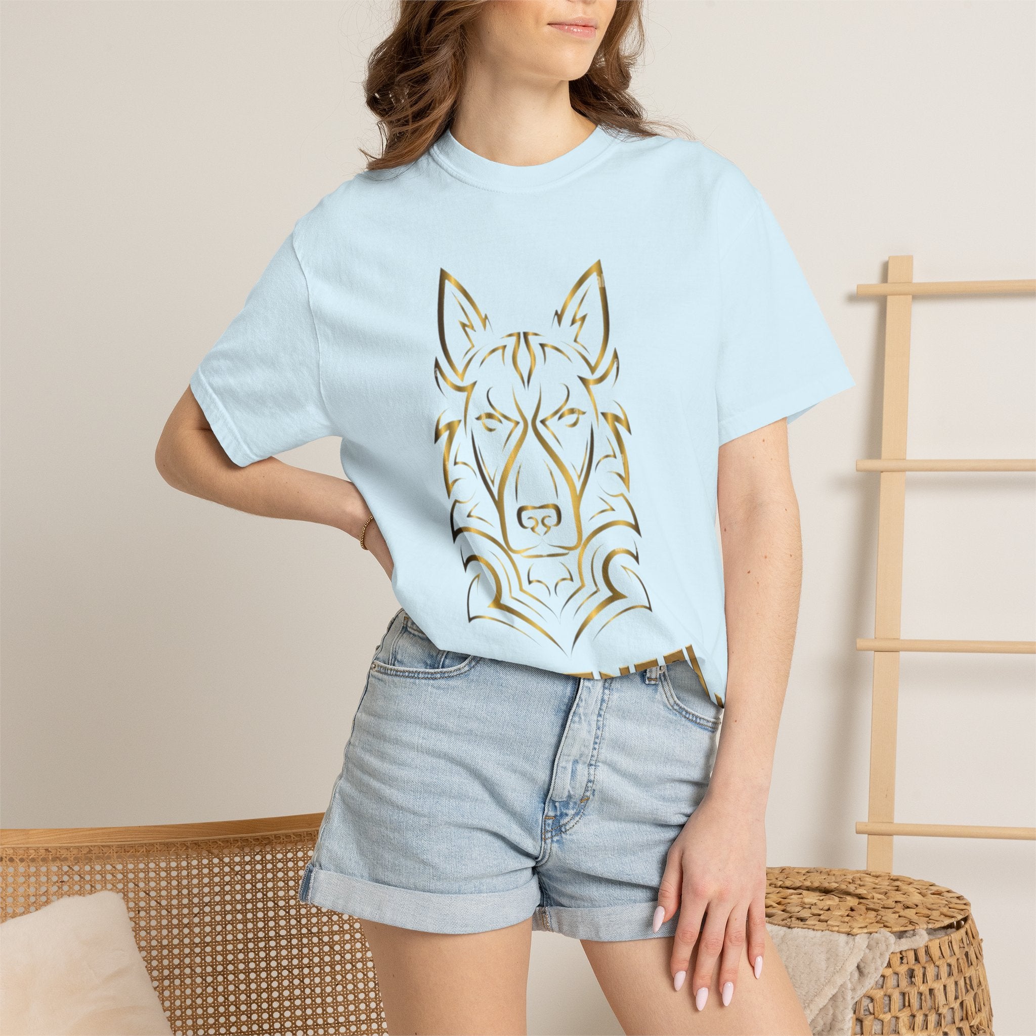 The Angel Wolf Adult T-Shirt — Gold Line Art Graphic Tee